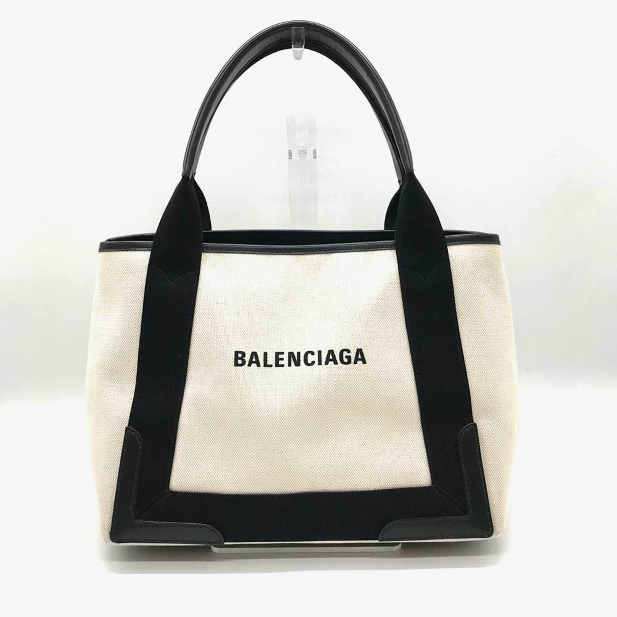 image of Balenciaga Navy Cabas S Canvas Handbag Ivory 339933 Balenciaga Pouch, Women's