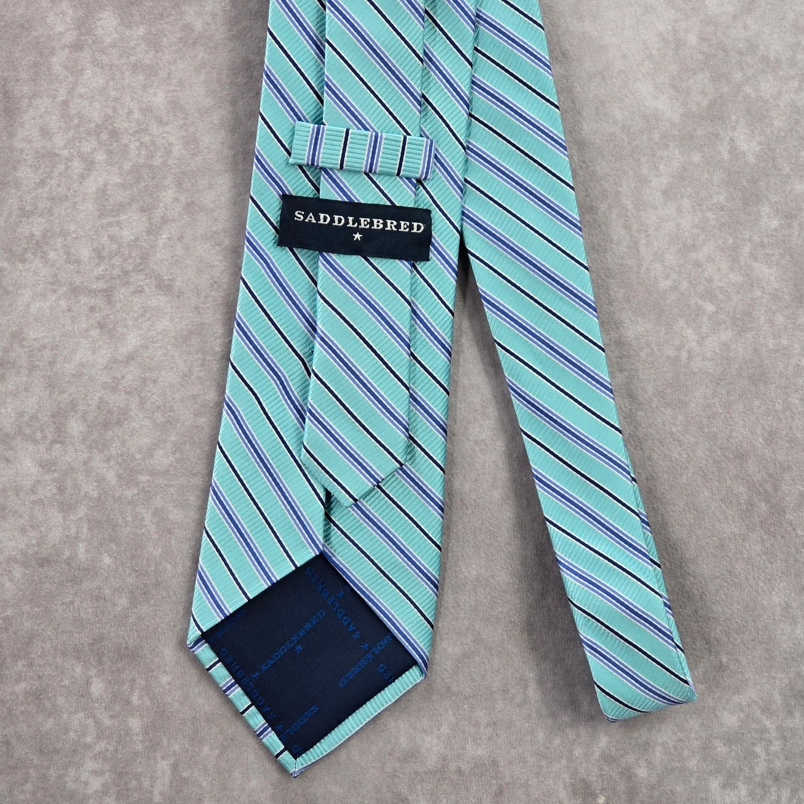 Saddlebred Saddlebred Blue Stripe Repp 100% Silk Men's Neck Tie Size 30 - 3 Thumbnail