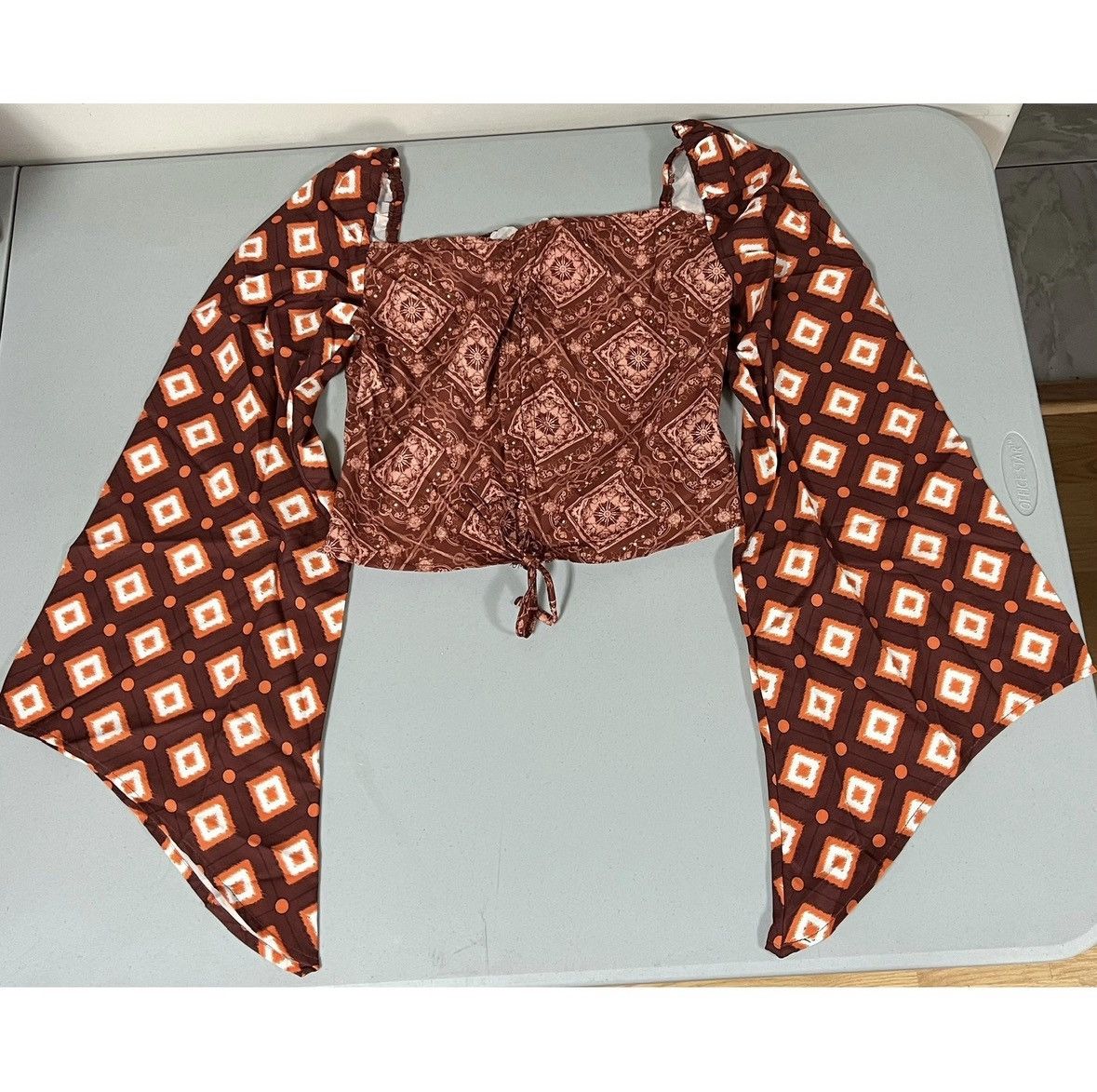 Vintage Brown Geometric Boho Long Sleeve Shirt Top Blouse Size S 🤎🧡✨ Size S / US 4 / IT 40 - 1 Thumbnail