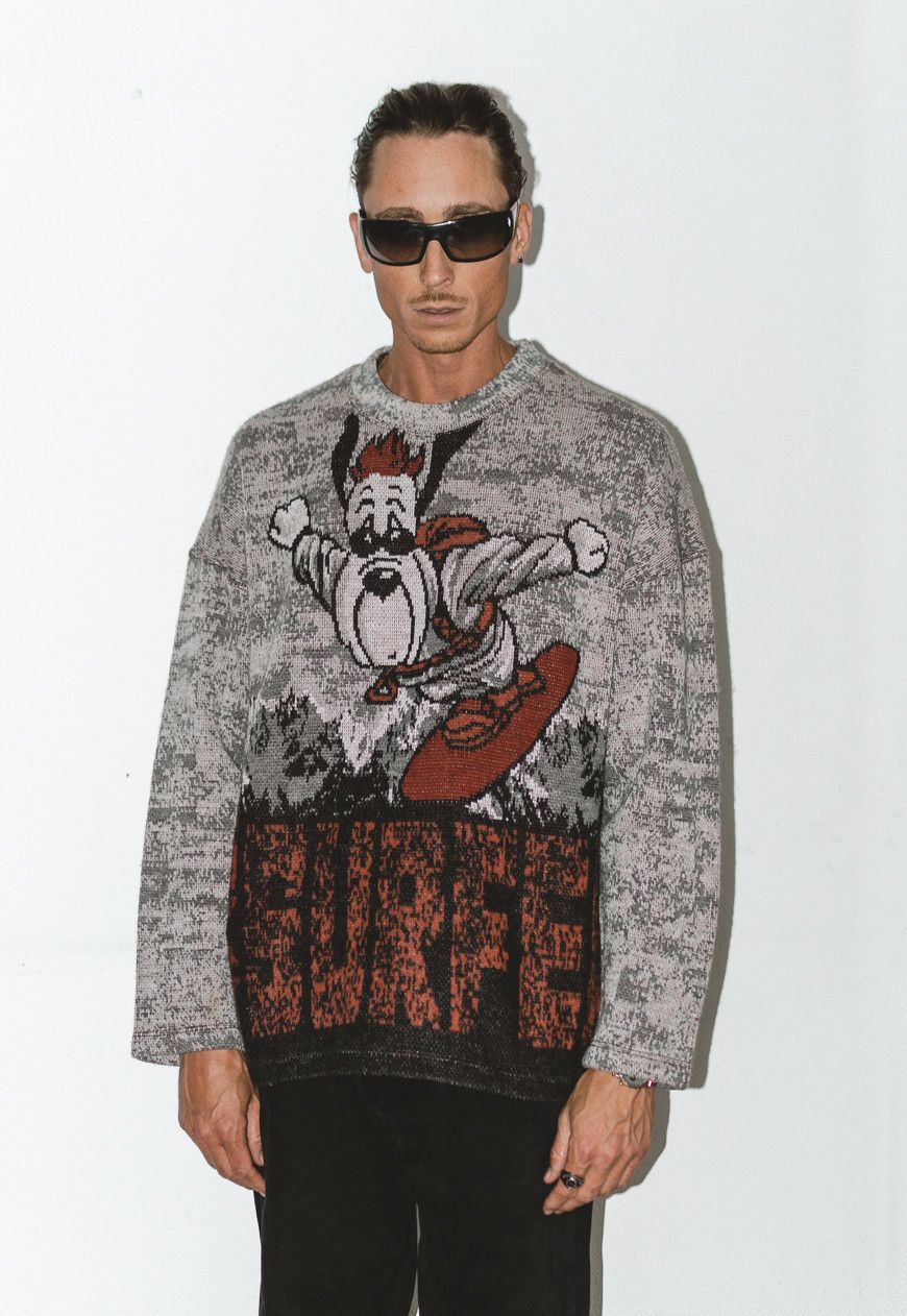 image of Collectible Droopy Sky Surfing All Over Graphic Sweater in Black Gray, Men's (Size XL)