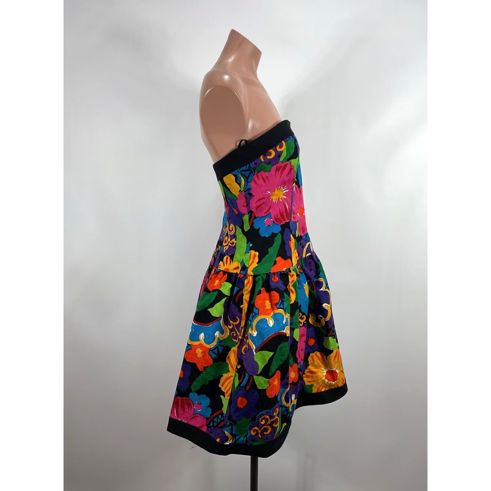 Vintage Vtg A.J. Bari Black Floral Print Cotton Strapless Fit Flare Dress Sz 14 NWT 90s Size XL / US 12-14 / IT 48-50 - 5 Thumbnail