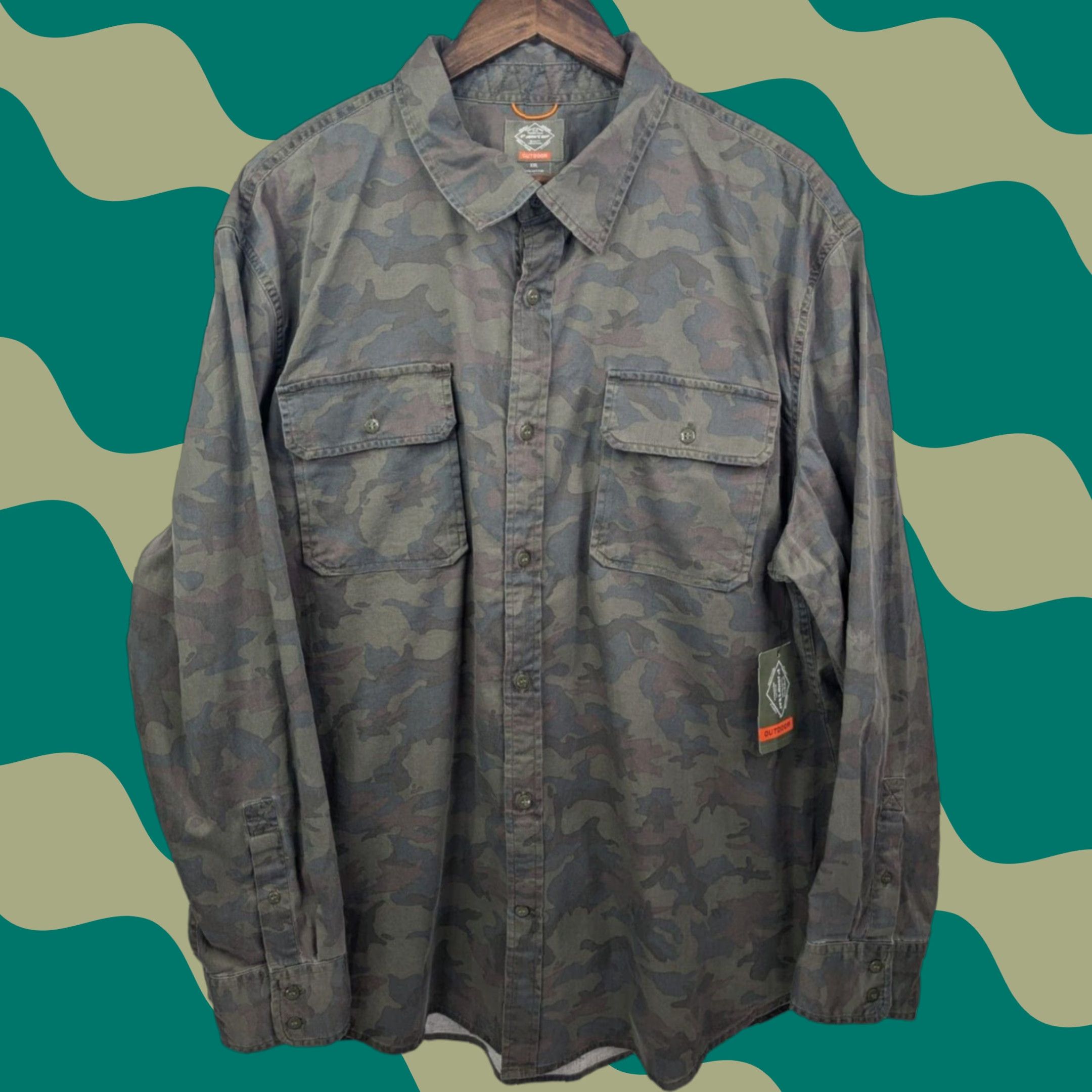 Vintage St. John's Bay Outdoor Camouflage Green Long Sleeve Button-Up Shirt 2XL Pockets Men Size US XXL / EU 58 / 5 - 1 Thumbnail