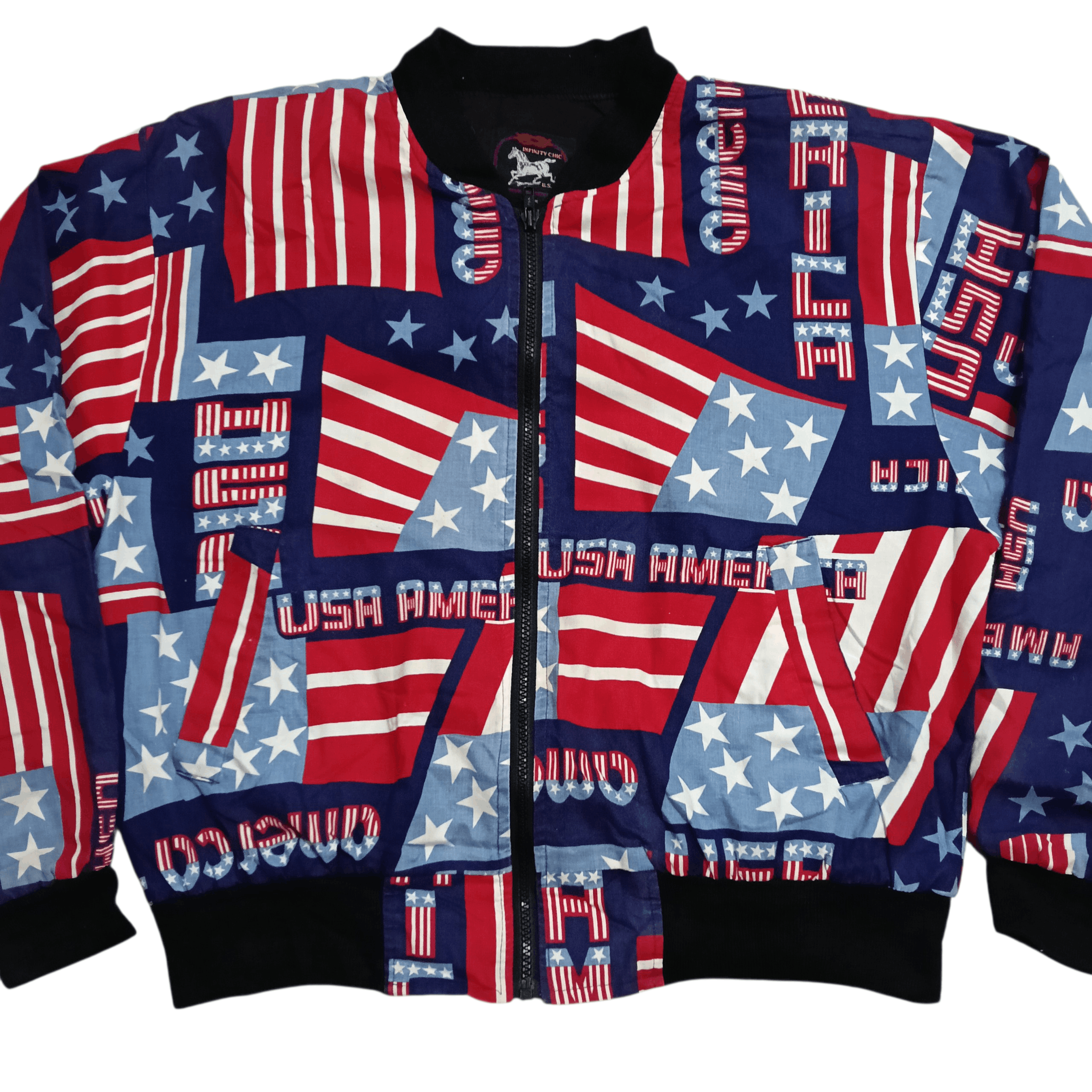 Vintage Vintage 90s Infinity Chic USA Flag Design Bombers Jacket Size US XL / EU 56 / 4 - 2 Thumbnail