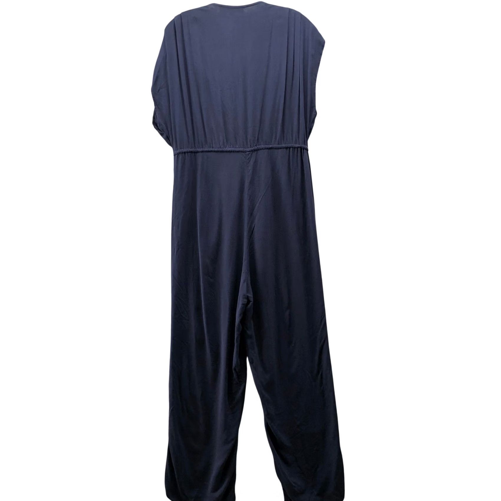 Vintage TYSA Jumpsuit Womens S Navy Blue Wide Leg Short Sleeve V-Neck Size 28" / US 6 / IT 42 - 2 Thumbnail
