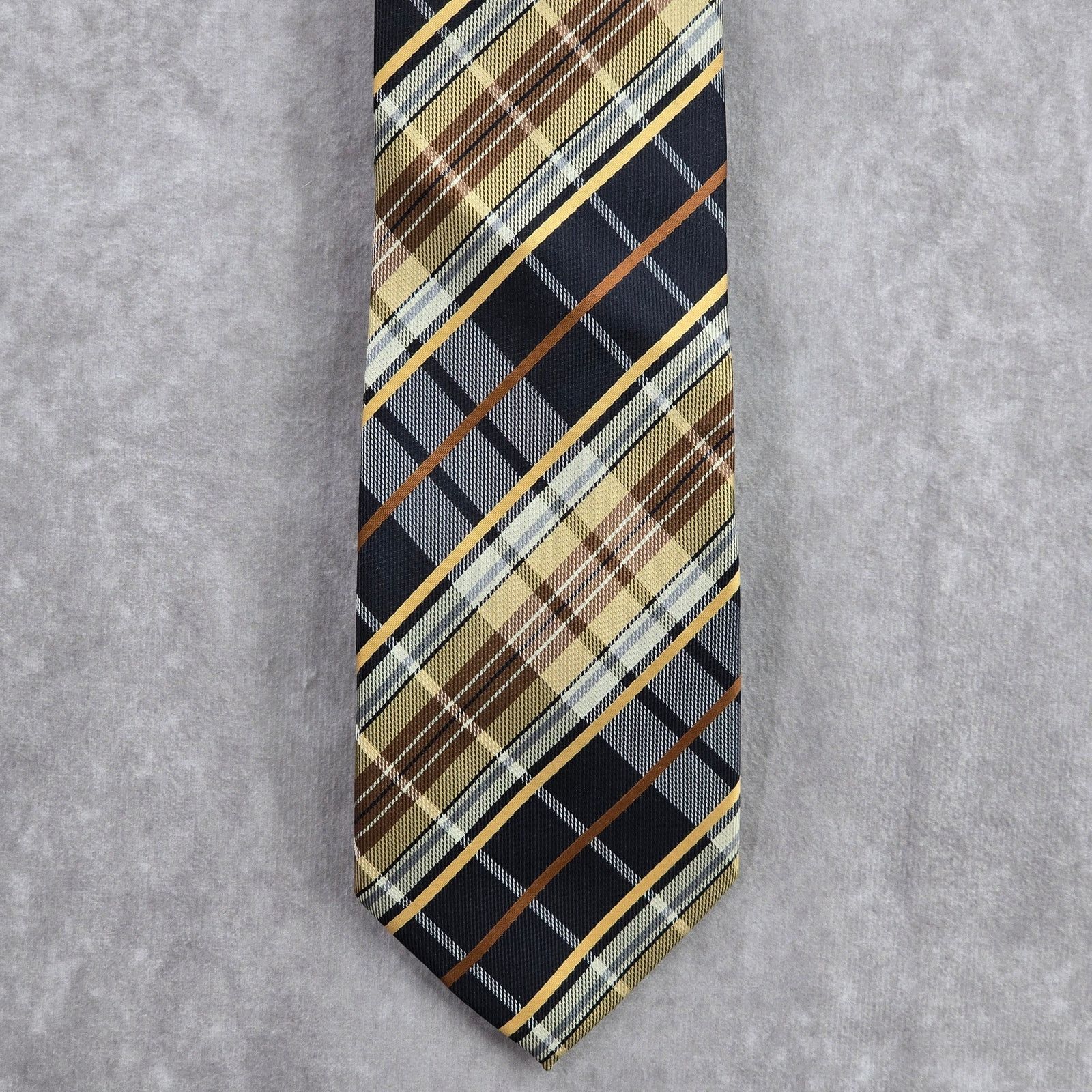 Bergamo New York Bergamo New York Black Gold Plaid Tartan 100% Poly Neck Tie Size 30 - 1 Thumbnail