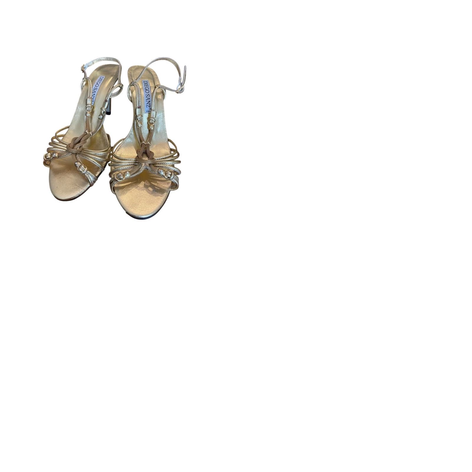 Vintage Diego Sanz Strappy Sandals Gold 7.5 Women 3.5 Inch Heel Shoes Size 7.5 Spain, Synthetic Upper Size US 8 / IT 38 - 9 Thumbnail