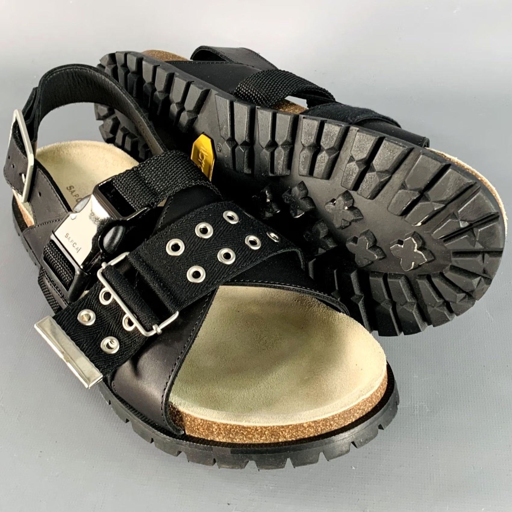 A.P.C. A.P.C. x SACAI "Jules" sandals in black leather with silver grommets Size ONE SIZE - 6 Thumbnail