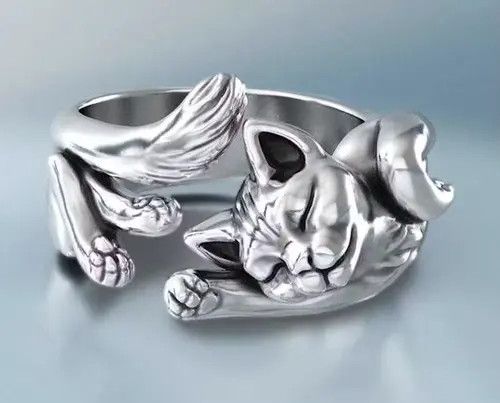 Jewelry Fashion punk gothic adjustable sleeping cat ring Size ONE SIZE - 1 Thumbnail