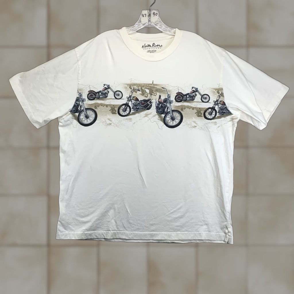 Vintage VINTAGE North River Men's Motorcycle Graphic T-Shirt XL Ivory Crew Neck Short Sleeve Biker All Seasons Heavyweight Size US XL / EU 56 / 4 - 1 Thumbnail