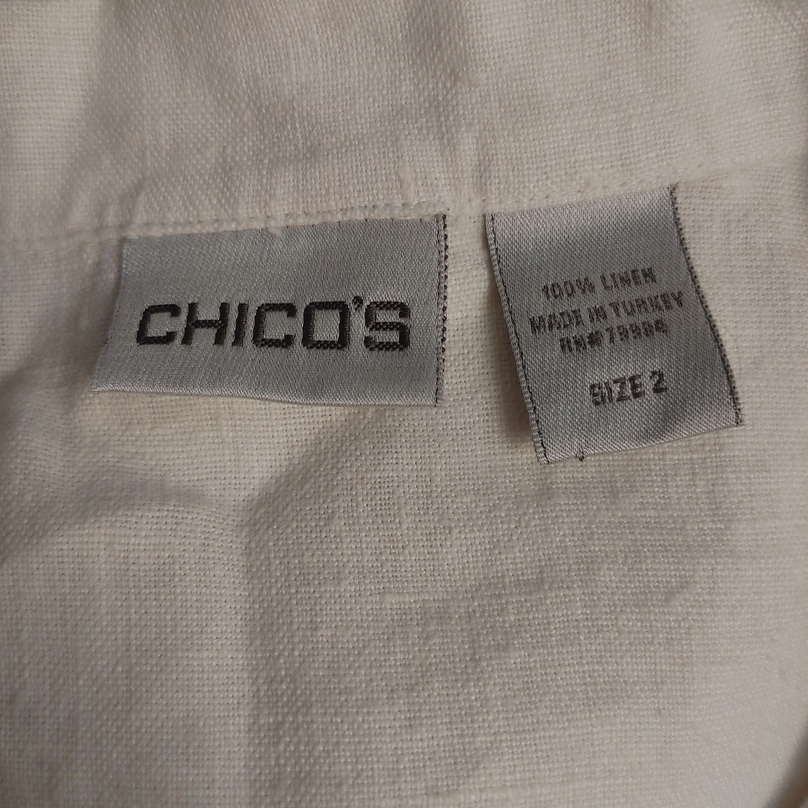 Other Chico's Women's 2 White Linen Short Sleeve Button Up Top Size XXL / US 16-18 / IT 52-54 - 3 Thumbnail