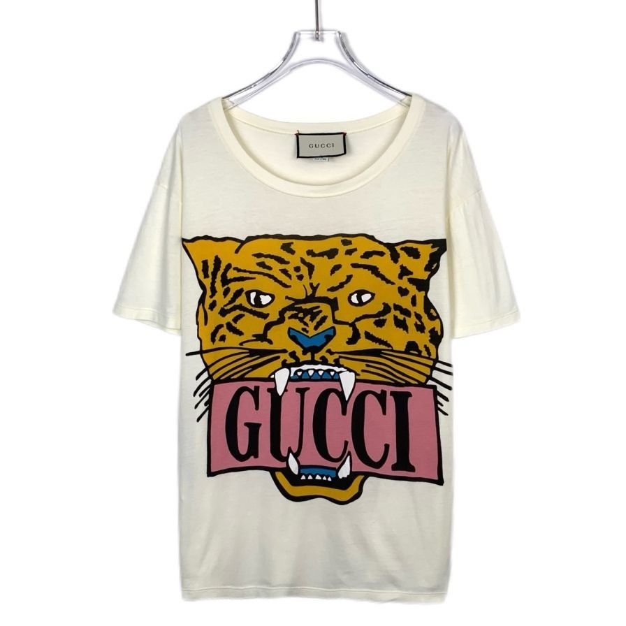 Gucci Gucci Tiger Head Logo Print Beige Cotton T-Shirt (Size S) Size S / US 4 / IT 40 - 1 Thumbnail