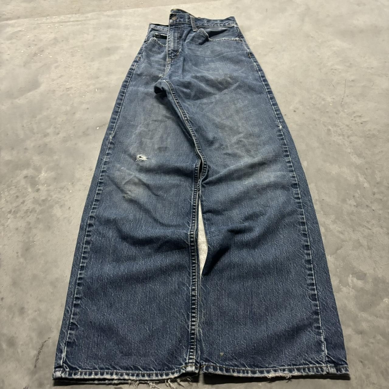 Japanese Brand × Vintage Crazy Vintage Y2K/2000s Baggy Dark Wash Bullhead Skater Workwear Denim Jeans! Size US 33 - 3 Thumbnail