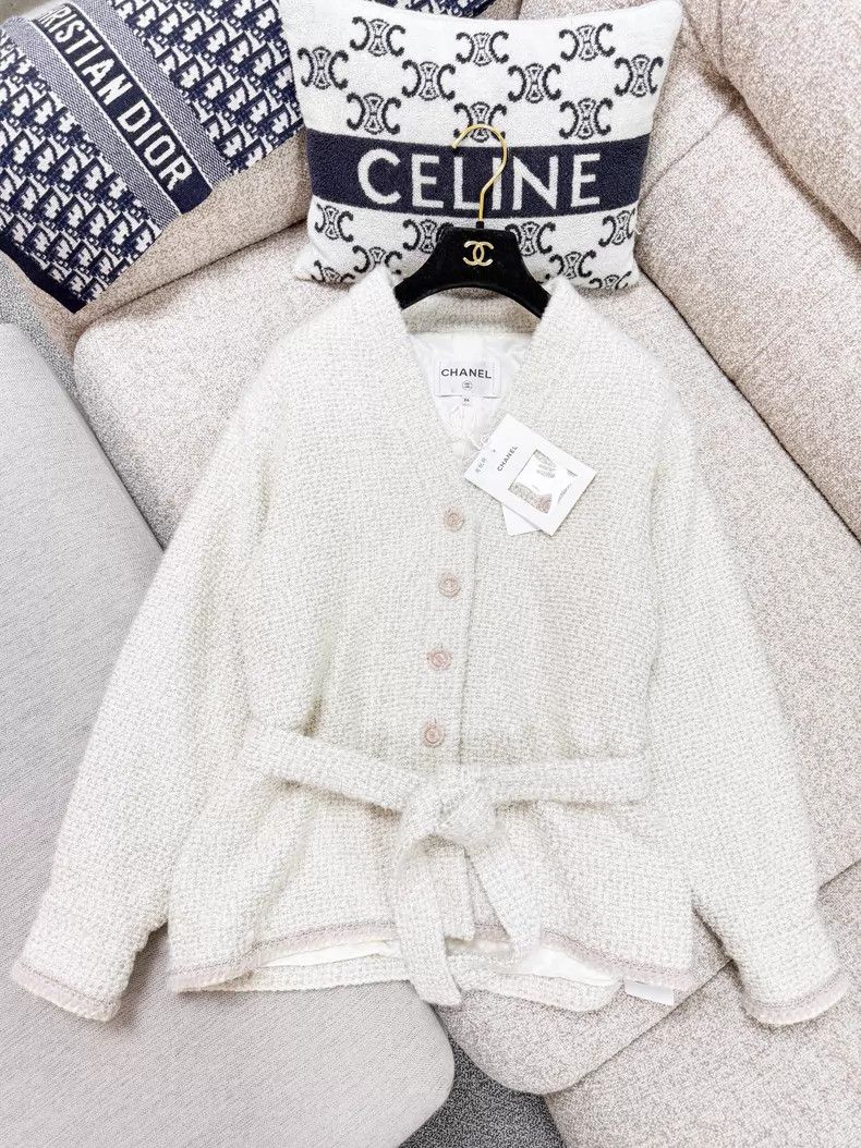 Chanel Chanel Knitted pink rolled-edge lace-up tweed coat Size XXS / US 00 / IT 34 - 3 Thumbnail