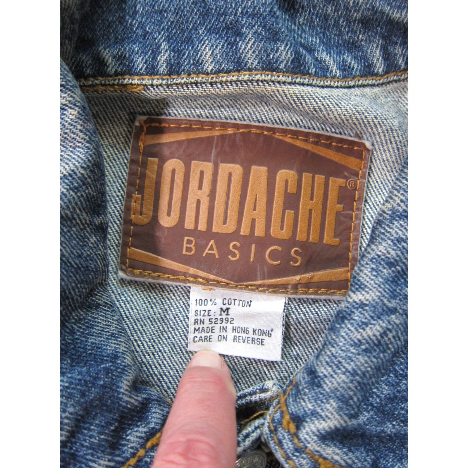 Jordache VINTAGE Jordache Basics Cotton Distressed Denim Leather Jean Jacket M-L Jeans Jacket Women Blue 80s 90s Denim Vintage Jordache Women Mens Size 32" / US 10 / IT 46 - 6 Thumbnail