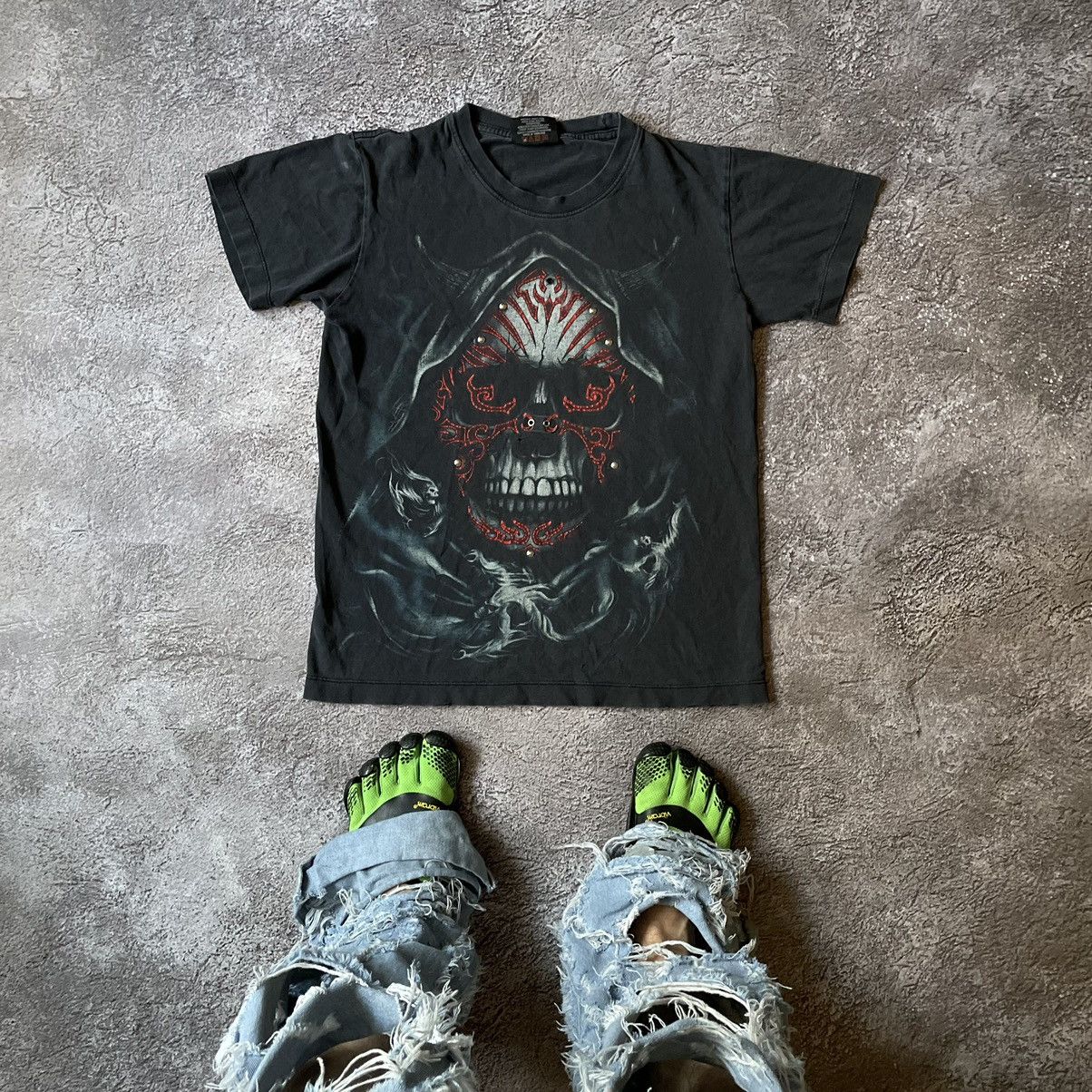 Vintage Vintage 90s Skeleton Horror Graphic Tee Punk Dark Y2K Slim S Size US S / EU 44-46 / 1 - 1 Thumbnail