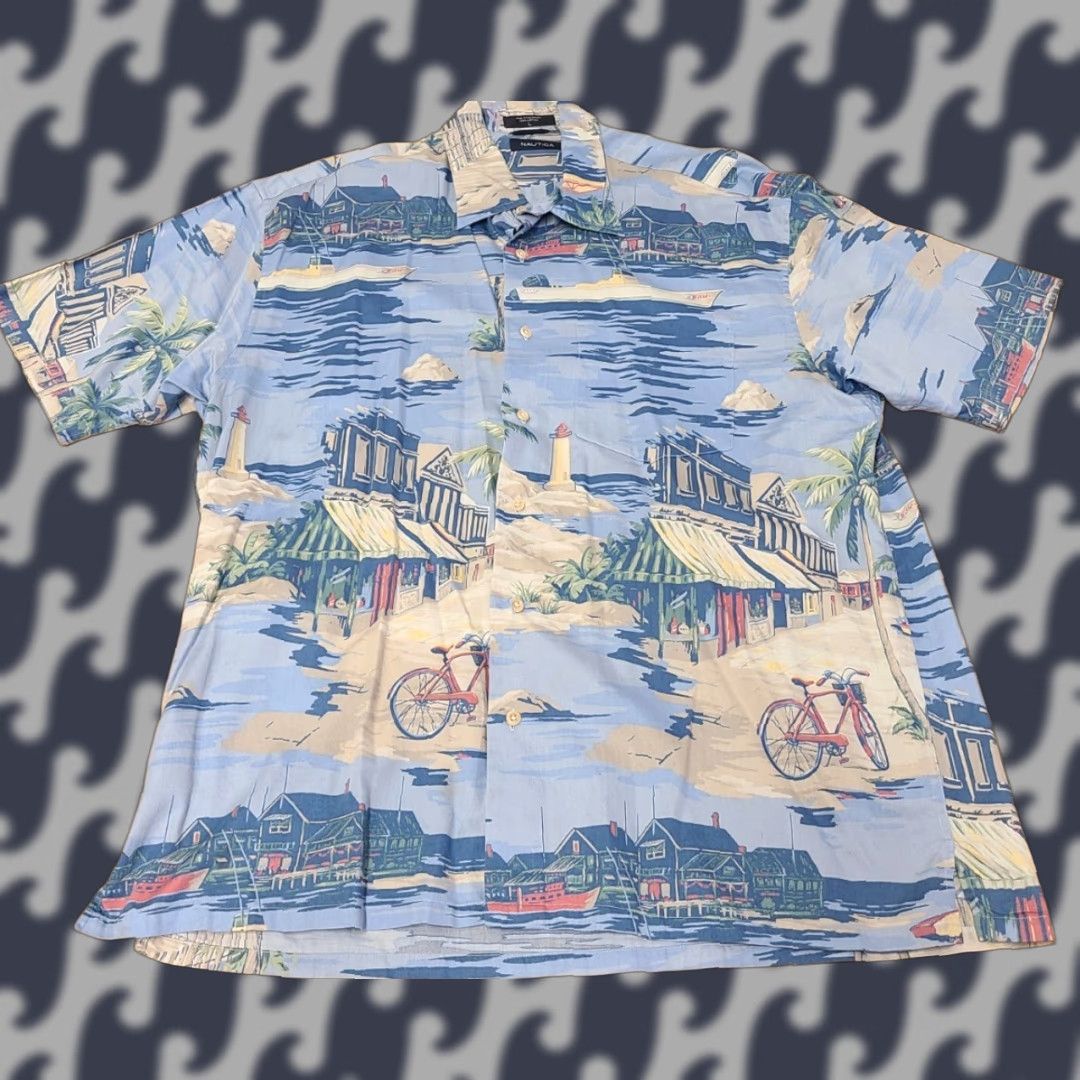 Nautica Nautica Mens Hawaiian Shirt Light Blue Multi Beach Lighthouse Size Large Size US L / EU 52-54 / 3 - 1 Thumbnail