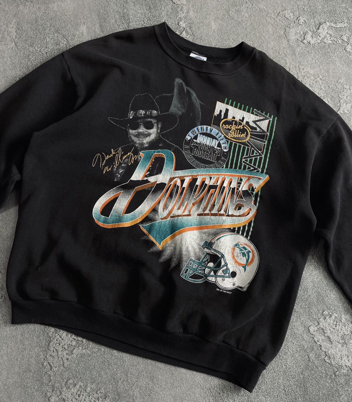 NFL VTG 90s MNF 25th Hank Williams NFL Miami Dolphins Sweatshirt Size US XL / EU 56 / 4 - 3 Thumbnail