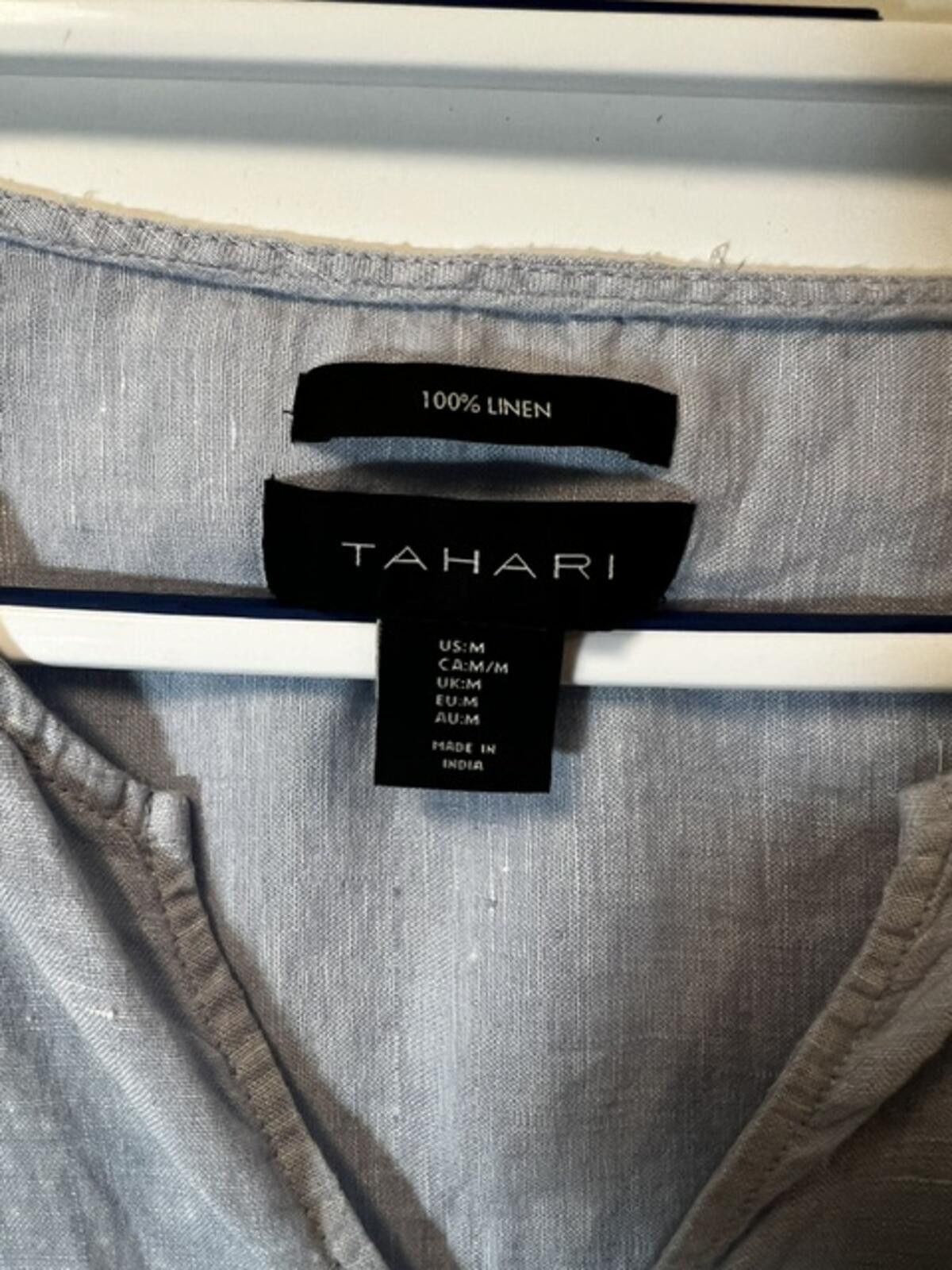 Elie Tahari TAHARI Blue 100% Linen Shirt Size M / US 6-8 / IT 42-44 - 5 Thumbnail