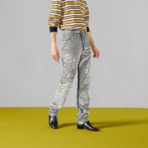 Gucci o1s1wg110125 Denim Trouser Pant With Sequins in Silver Size US 32 / EU 48 - 6 Thumbnail