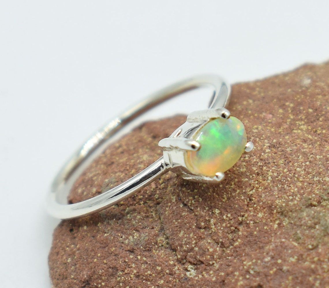 Handmade Natural Ethiopian Opal Ring Handmade 925K Silver Bridal Ring Size ONE SIZE - 4 Thumbnail