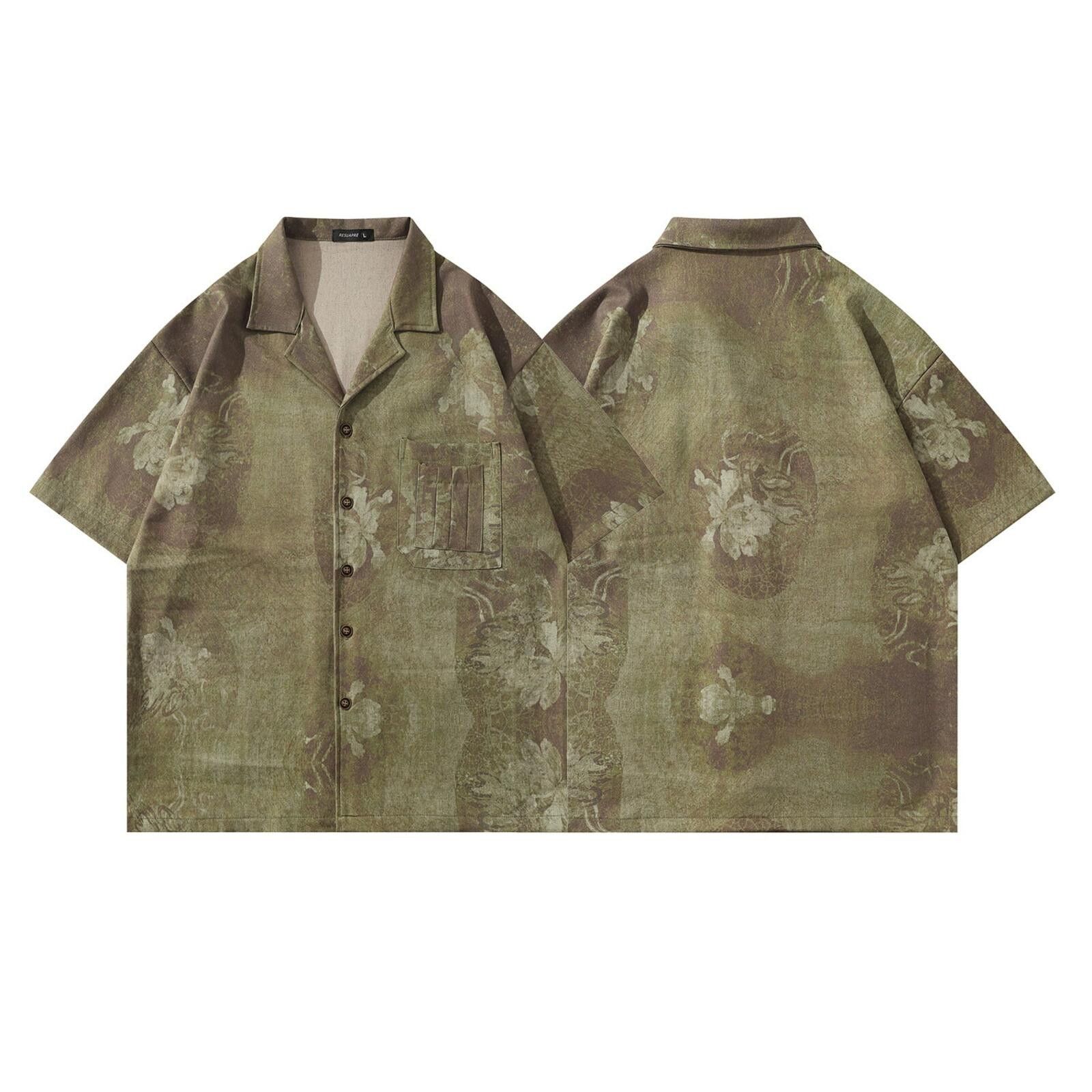 Other Dark Ink Print Cuban Collar Short-Sleeve Shirt | Tonal Olive Size US M / EU 48-50 / 2 - 3 Thumbnail