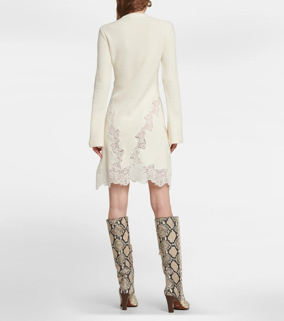 Chloe o1loc1c0625 Ribbed Knit Wool Mini Dress in Eden White Size M / US 6-8 / IT 42-44 - 3 Thumbnail