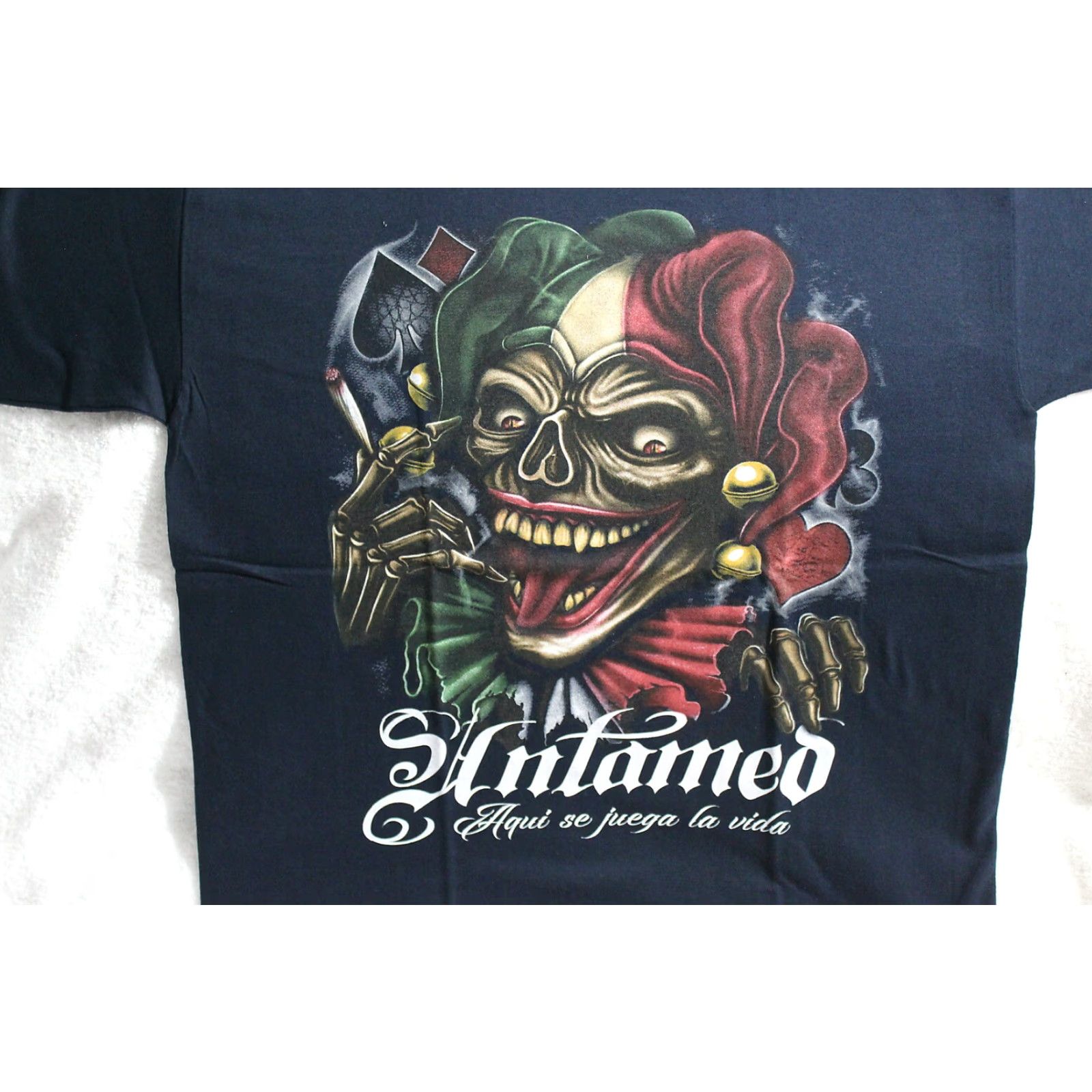 Vintage VINTAGE ALSTYLE Graphic T-Shirt Men Large Dark Blue Joker Skull Smoking Untamed 90s Size US L / EU 52-54 / 3 - 2 Thumbnail