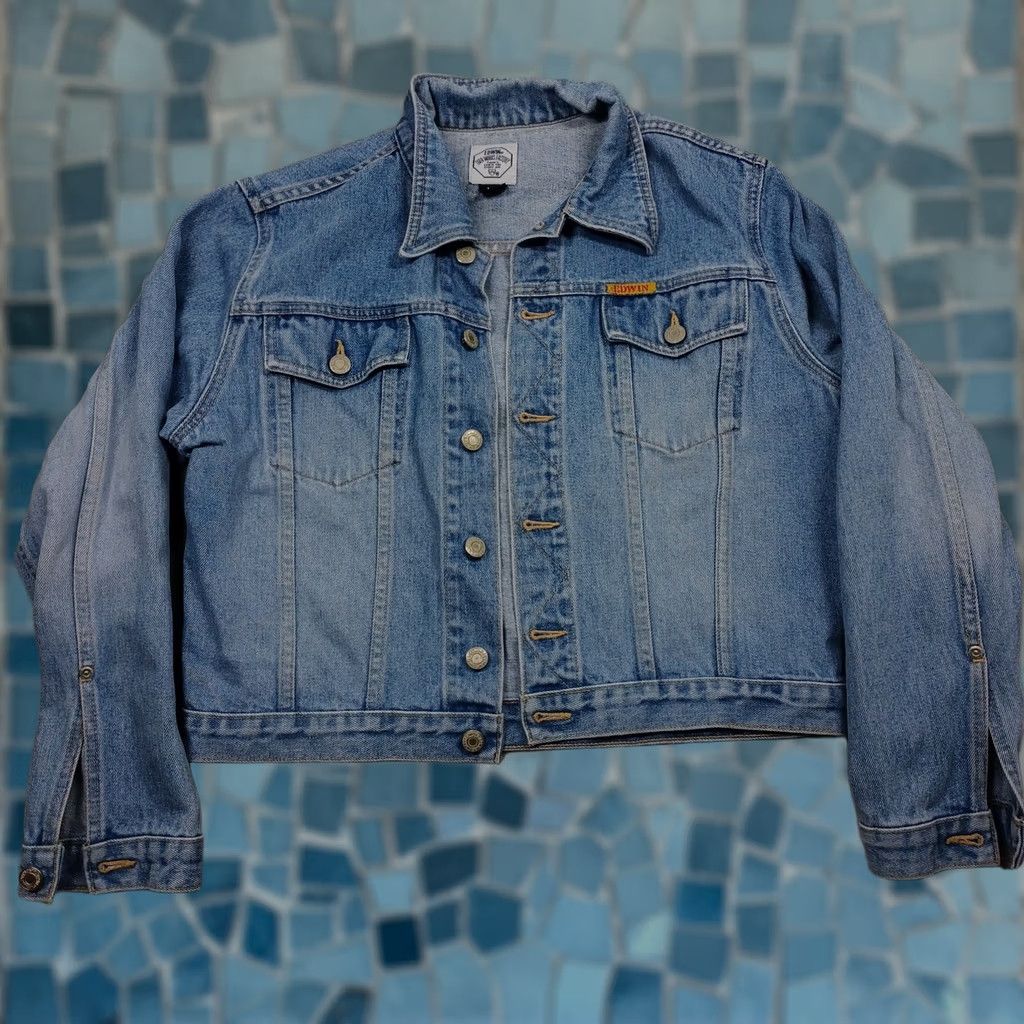 Edwin Edwin Jacket Womens Large Blue Denim Pockets Button Up Cropped Canada Size L / US 10 / IT 46 - 1 Thumbnail