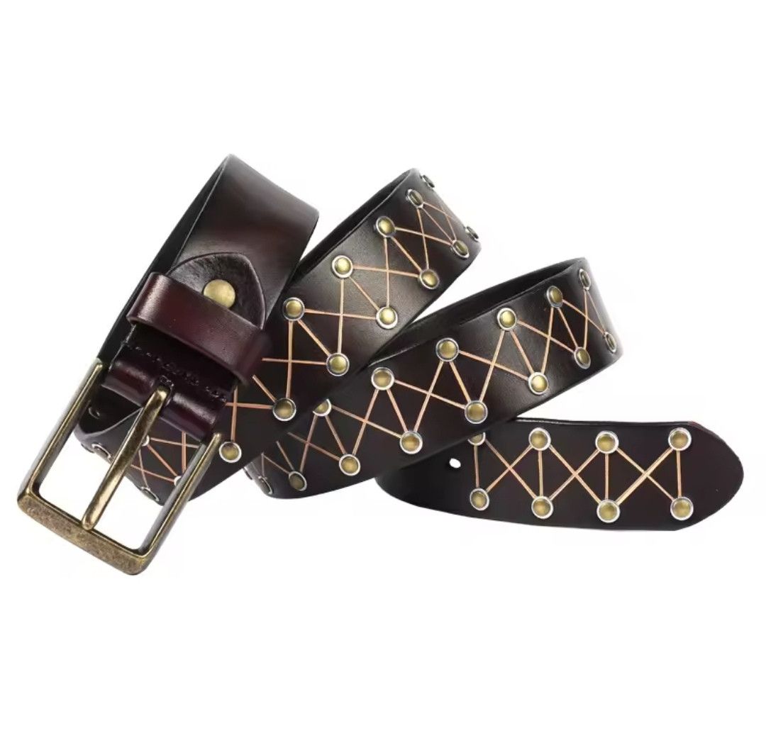 Leather × Vintage Hand Engraved Stud Belt Size ONE SIZE - 1 Thumbnail