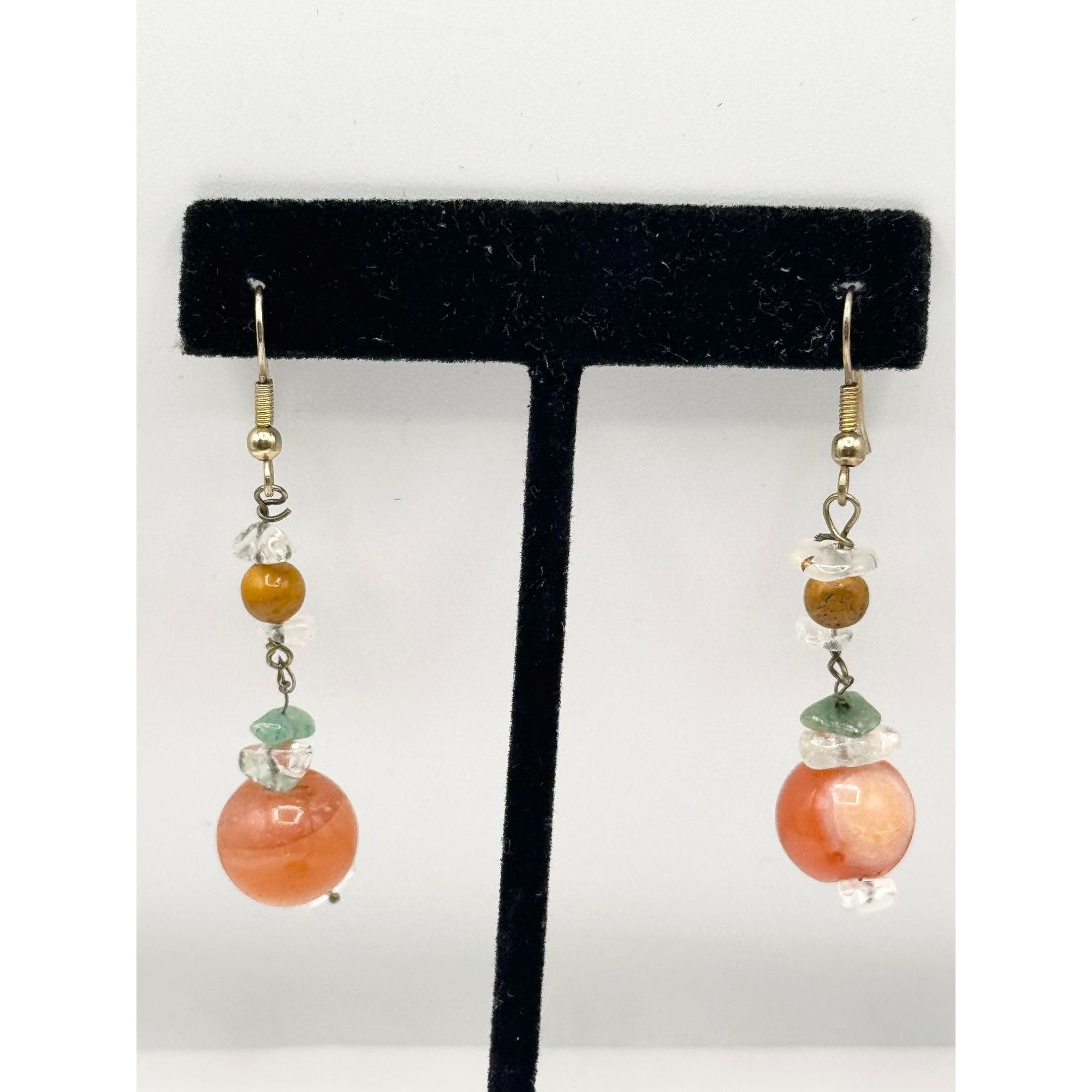 Orange quartz stone dangle drop earrings