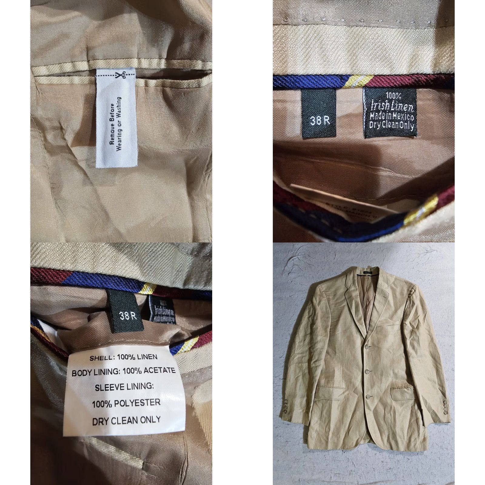 J.Crew VINTAGE J.CREW Blazer Linen Beige Mens Sz 38 Regular Blazer Blazer, J.CREW, 100% Irish Linen, Single-Breasted, Notch Lapel, Dry Clean Only Size 38R - 9 Thumbnail