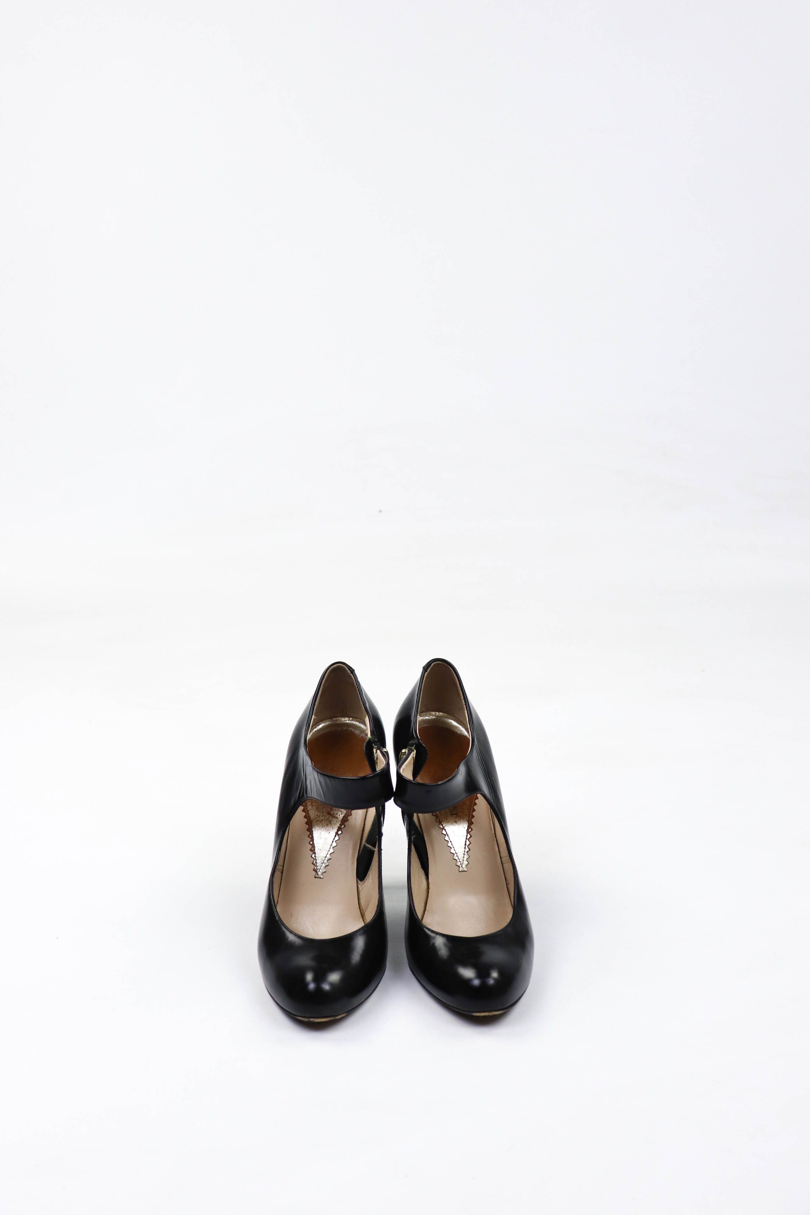 Armani Giorgio Armani Black Leather Mary Jane Pump Shoes Size US 9 / IT 39 - 2 Thumbnail