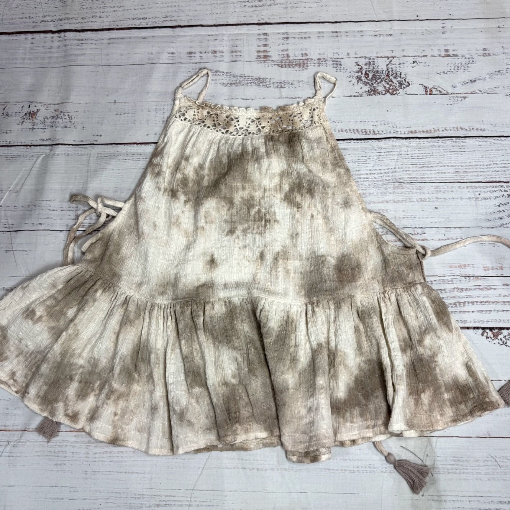 Vintage Aerie Beige Brown Crochet Relaxed Ruffle Top Sleeveless Viscose Cotton Sz M NWT Tank Women's M Beige Crochet Sleeveless Top NWT Size M / US 6-8 / IT 42-44 - 3 Thumbnail