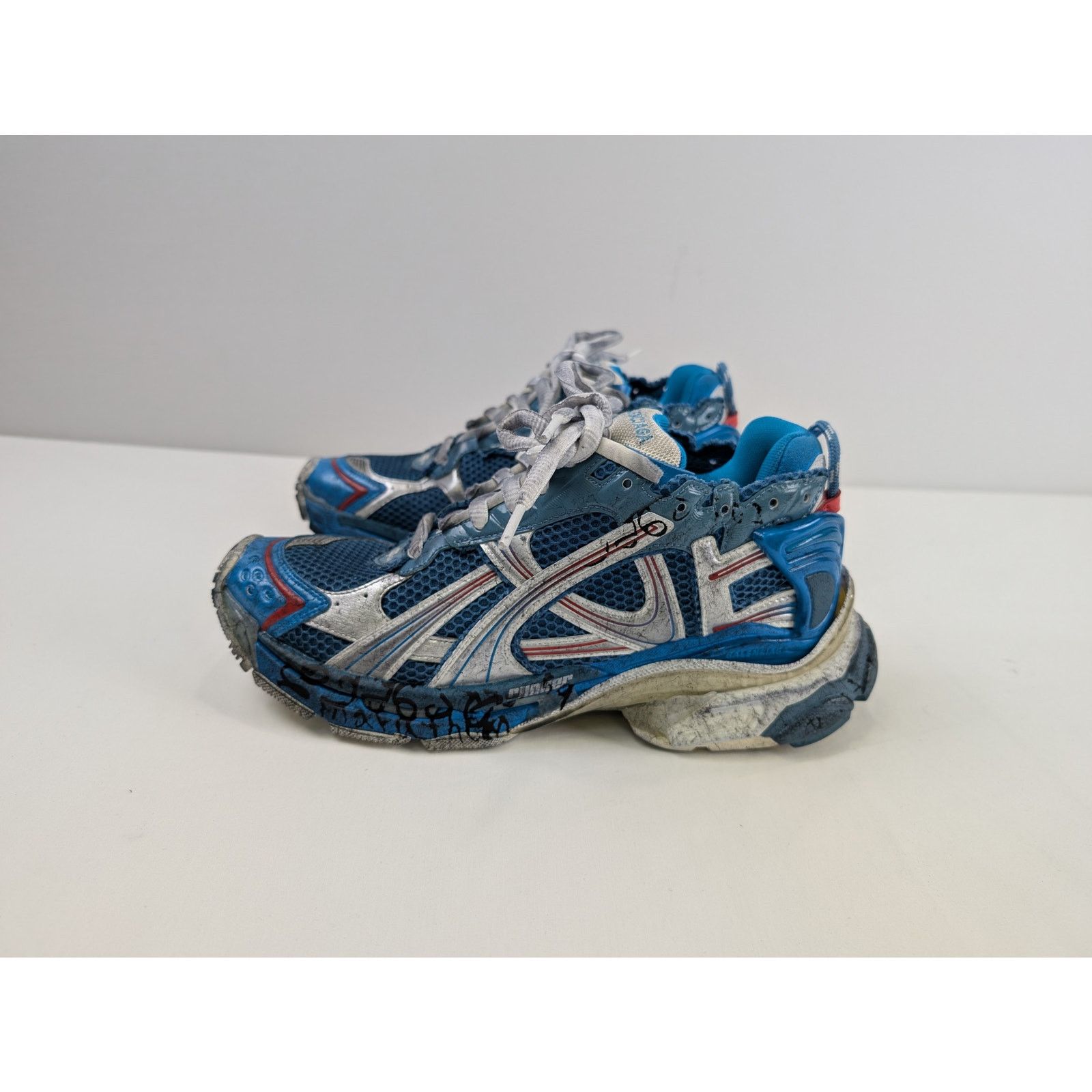 Balenciaga o1rshd1 Runner Sneakers in Blue/Silver/White/Red Size US 9 / EU 42 - 6 Thumbnail