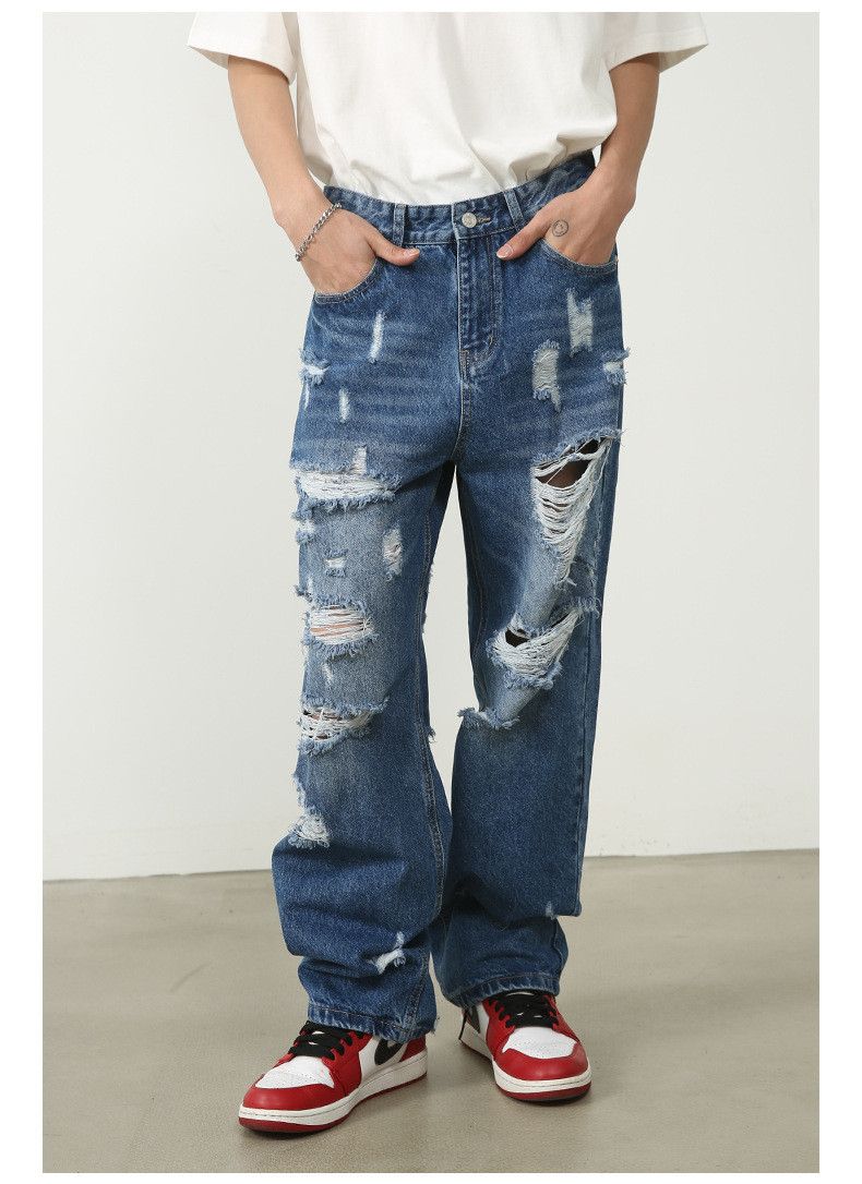 Japanese Brand Men's Street Hip-Hop Loose-Fit Distressed Jeans Size US 32 / EU 48 - 2 Thumbnail