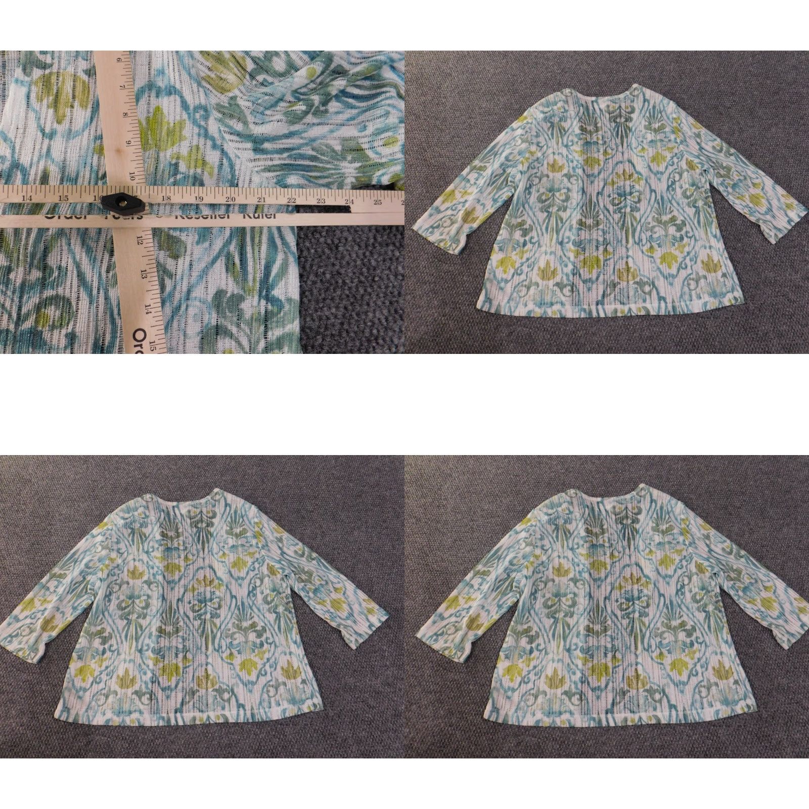 Vintage Alfred Dunner Blouse Shirt Womens Large Green Floral Open Cape Shawl V-Neck Pullover Knit Polyester Casual Sleeve Regular Floral Pattern Girls/Womens Size L / US 10 / IT 46 - 8 Thumbnail