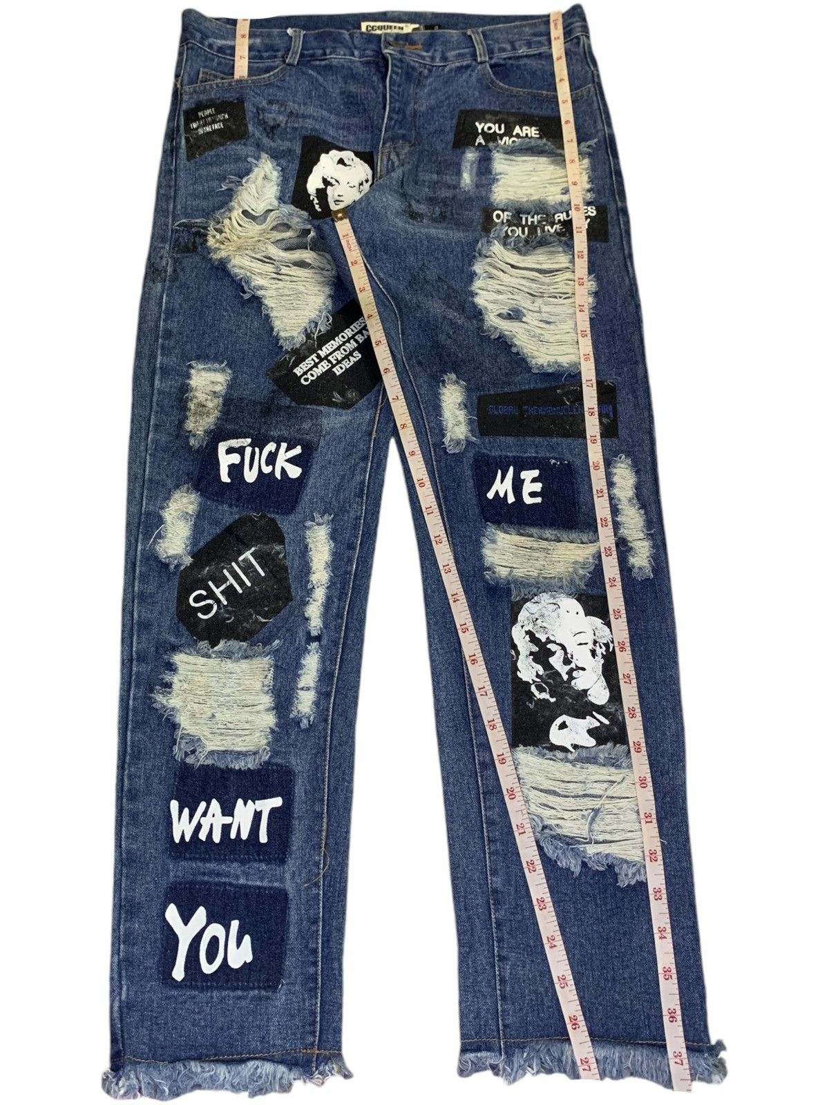 Seditionaries Vintage Japanese Brand Distressed Punk Printed Jeans Size 32" / US 10 / IT 46 - 13 Thumbnail
