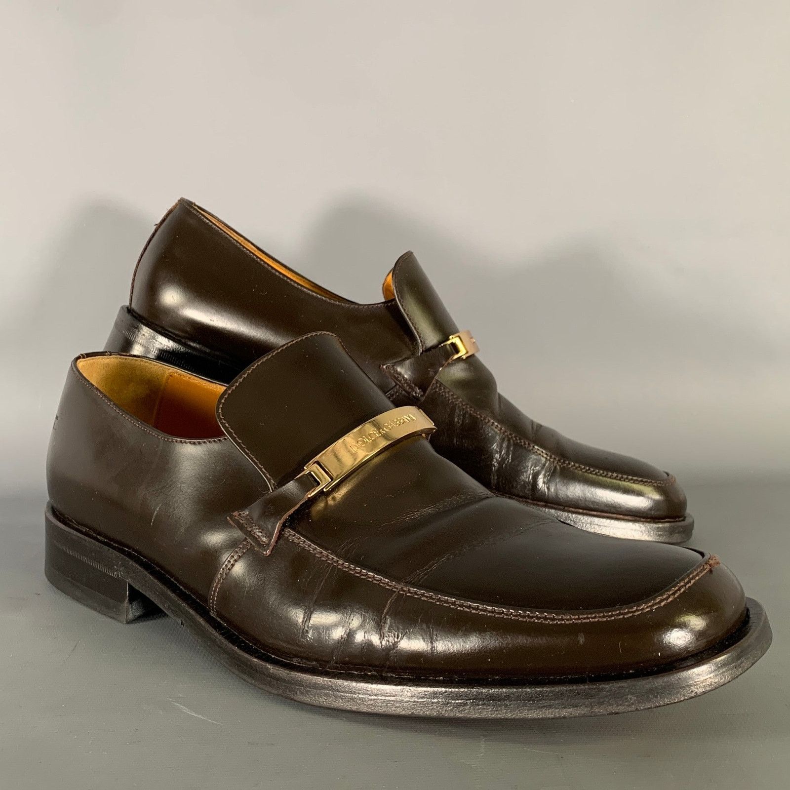 Dolce & Gabbana DOLCE & GABBANA Size 9 Brown Gold Leather Loafers Size US 9 / EU 42 - 1 Thumbnail