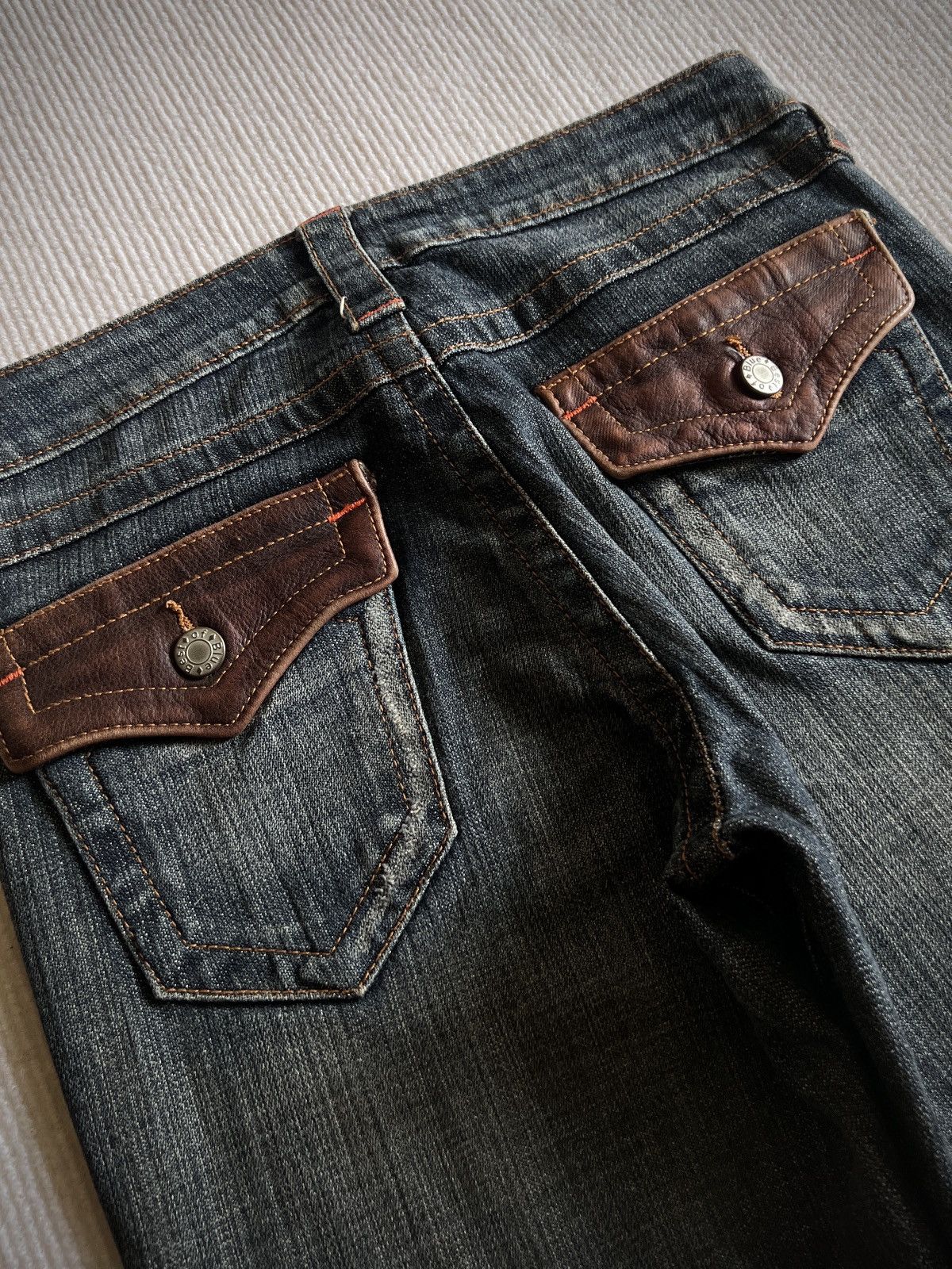 If Six Was Nine Archive Fre's Cate Leather Flap Distressed Flare Jeans Y2K Size 29" - 7 Thumbnail