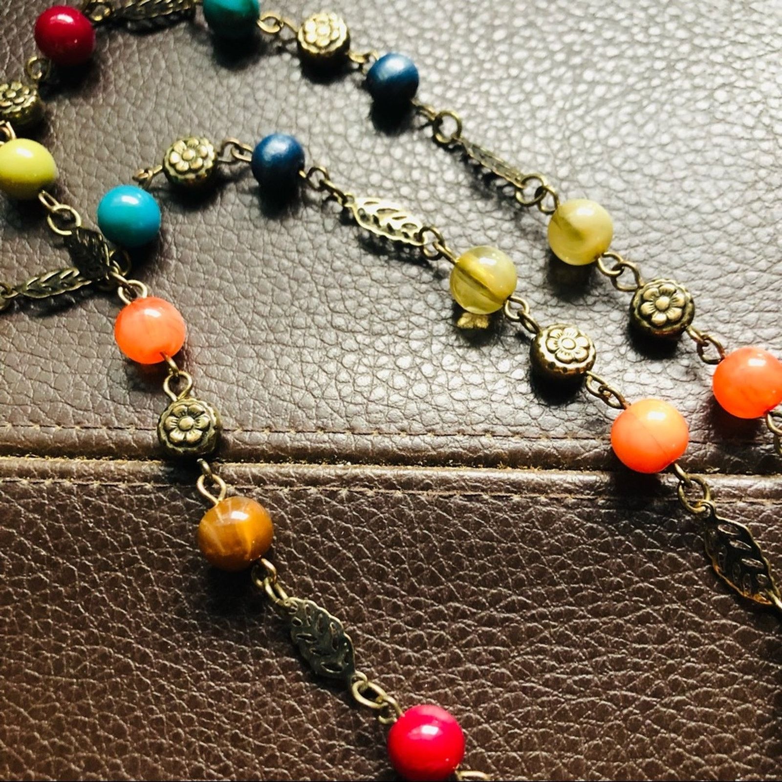 Jewelry Natural inlaid shell medallion colorful marble brass neckla Size ONE SIZE - 7 Thumbnail
