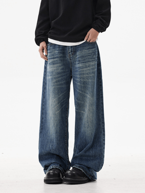 Japanese Brand × Jean Washed distressed whisker hip-hop wide-leg jeans Size US 32 / EU 48 - 1 Thumbnail