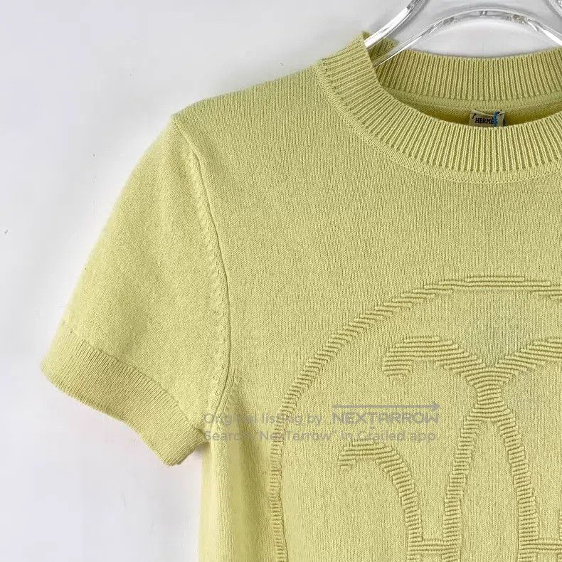 Hermes Hermes Yellow Jacquard Cashmere Crew Neck Short Sleeve T-S Size XS / US 0-2 / IT 36-38 - 3 Thumbnail