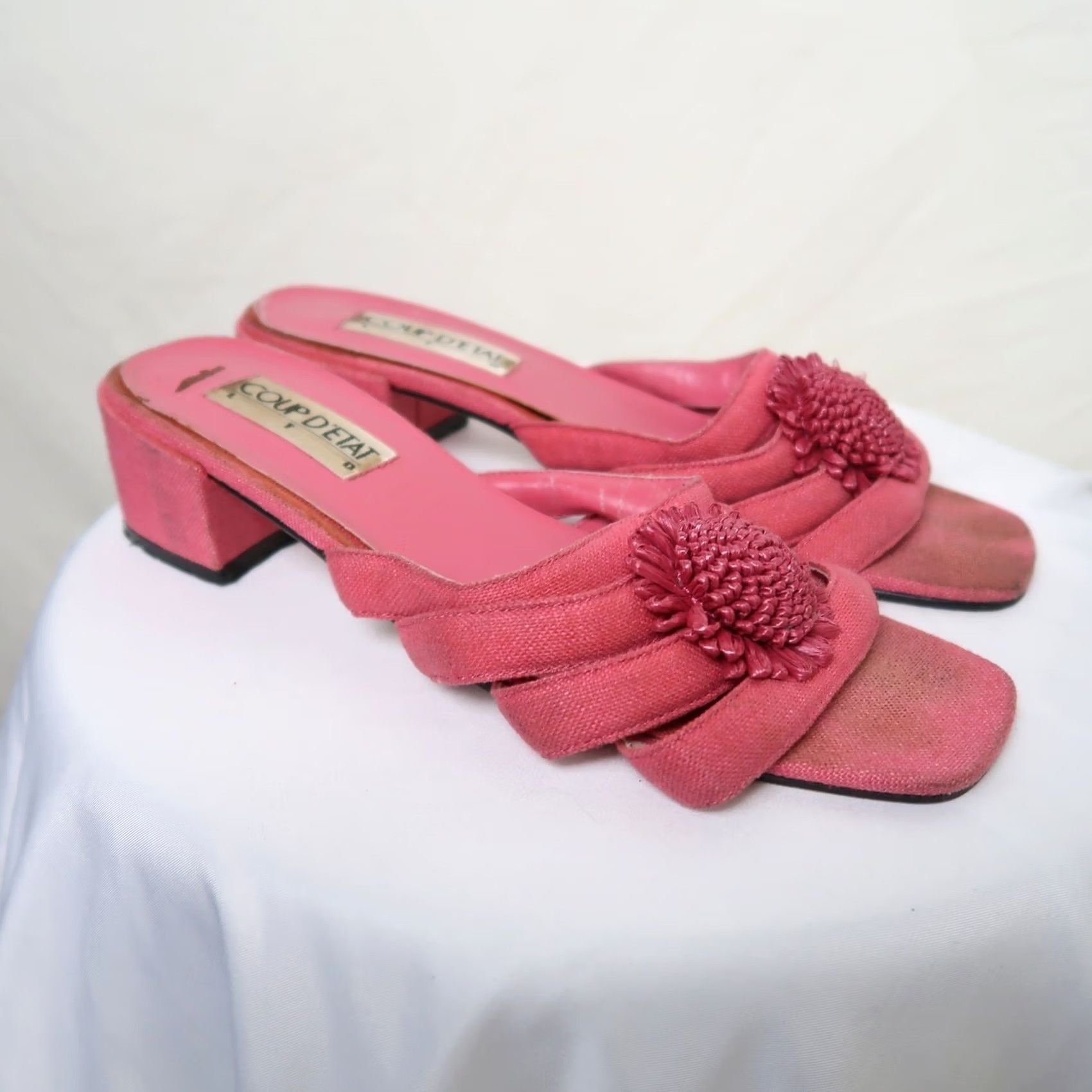 Pinko VINTAGE 90s Pink Strappy Flower Brooch Heeled Mule Sandals 9 Womens Size US 9 / IT 39 - 2 Thumbnail