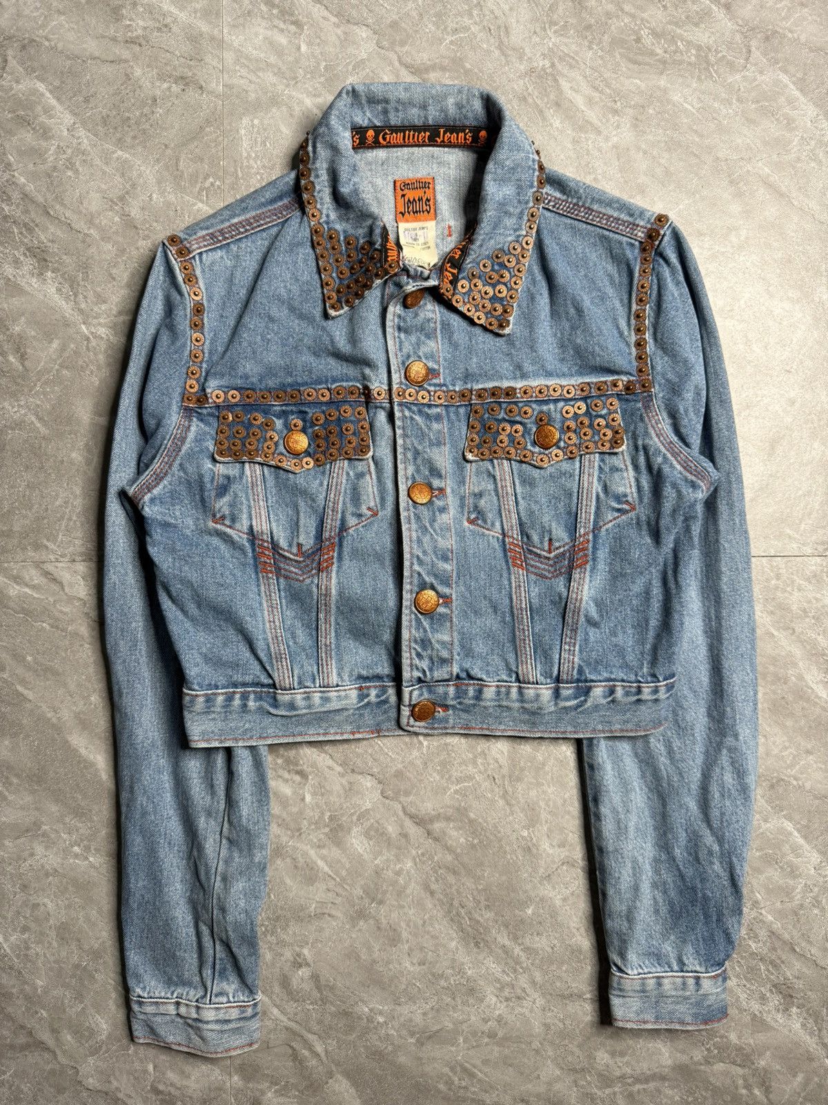 Jean Paul Gaultier Archival Jean Paul Gaultier Rivet Studded Cropped Denim JKT Size US S / EU 44-46 / 1 - 1 Thumbnail