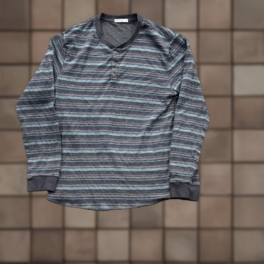 Marine Layer Marine Layer Shirt Mens M Gray Blue Striped Long Sleeve Henley Modal Soft Shirt Size US M / EU 48-50 / 2 - 1 Thumbnail