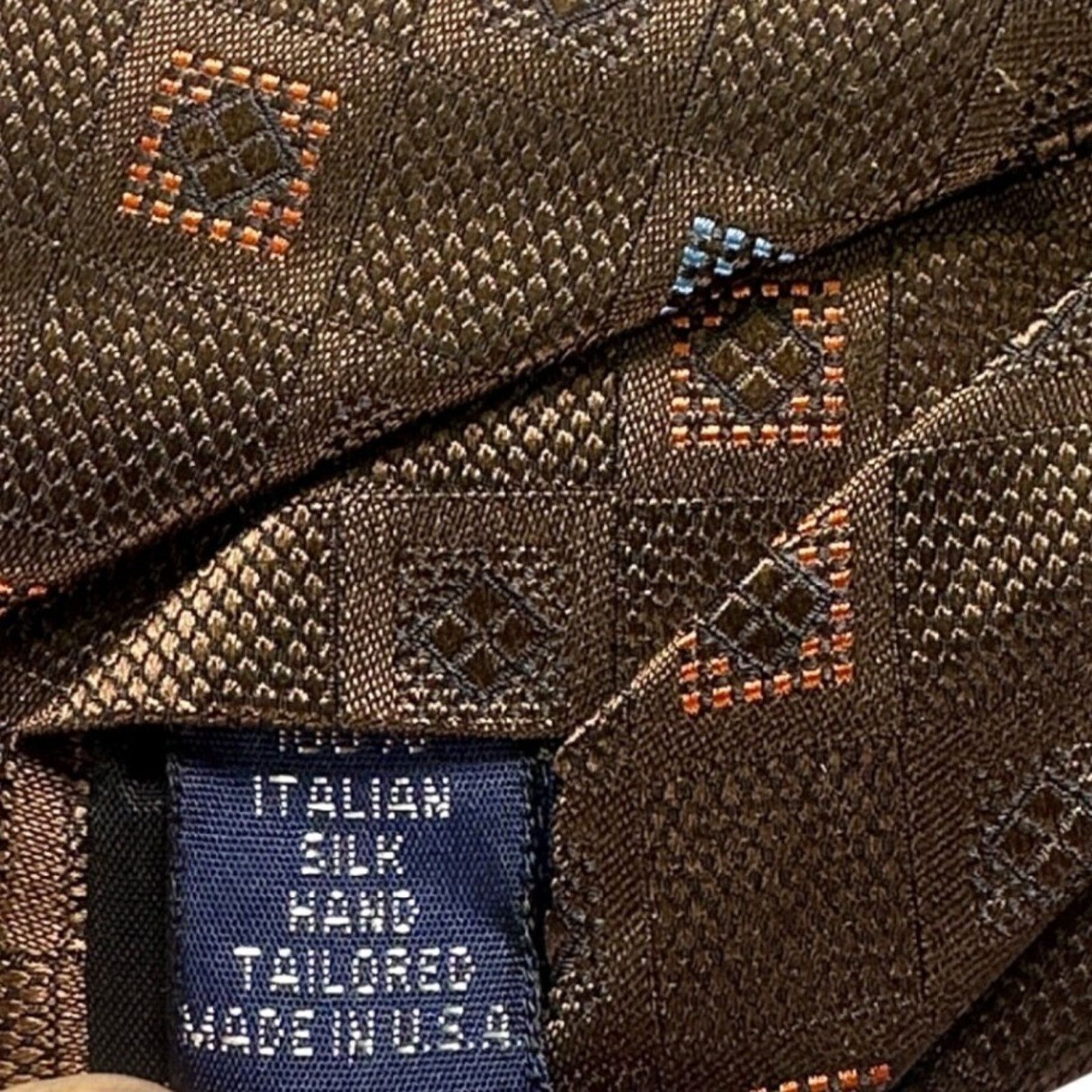 Paul Fredrick Paul Fredrick Italian Silk Tie Brown Diamond Pattern NWT Size ONE SIZE - 5 Thumbnail