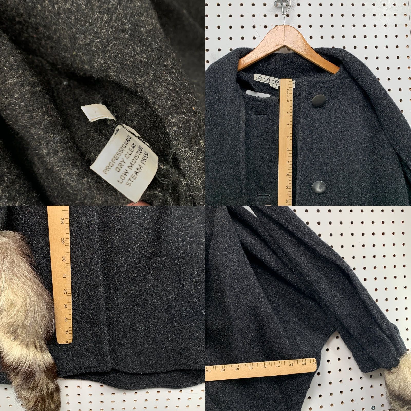 Vintage VINTAGE Capri Wool Cape Coat Womens M Charcoal Fox Tail Overcoat Wool Cape Coat Size M / US 6-8 / IT 42-44 - 8 Thumbnail