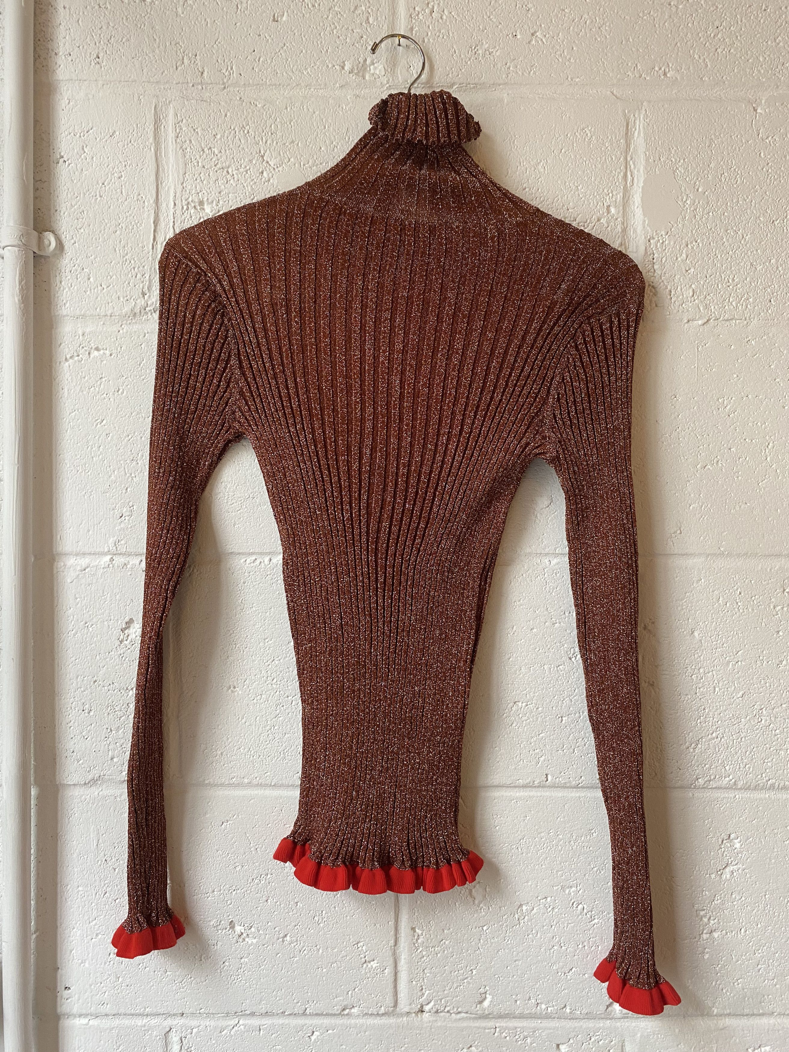 Chloe Chloe Crimson Brown Ribbed Silk Lurex Turtleneck Size XS/S Size S / US 4 / IT 40 - 1 Thumbnail