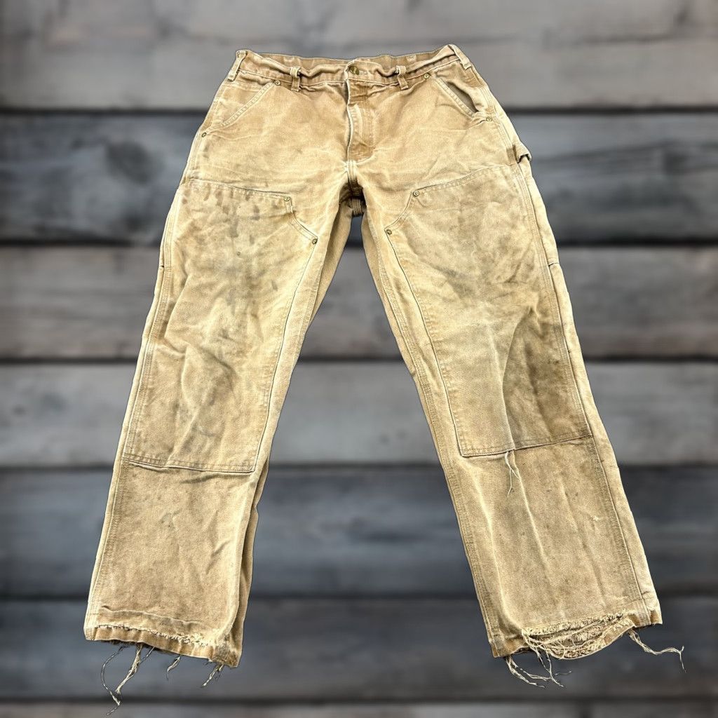 Carhartt VINTAGE Carhartt Jeans Mens 33x28 Brown Tan Carpenter Double Knee Loose Fit USA 90s Comfort Pockets Straight Seasonal Mens Size US 33 - 1 Thumbnail