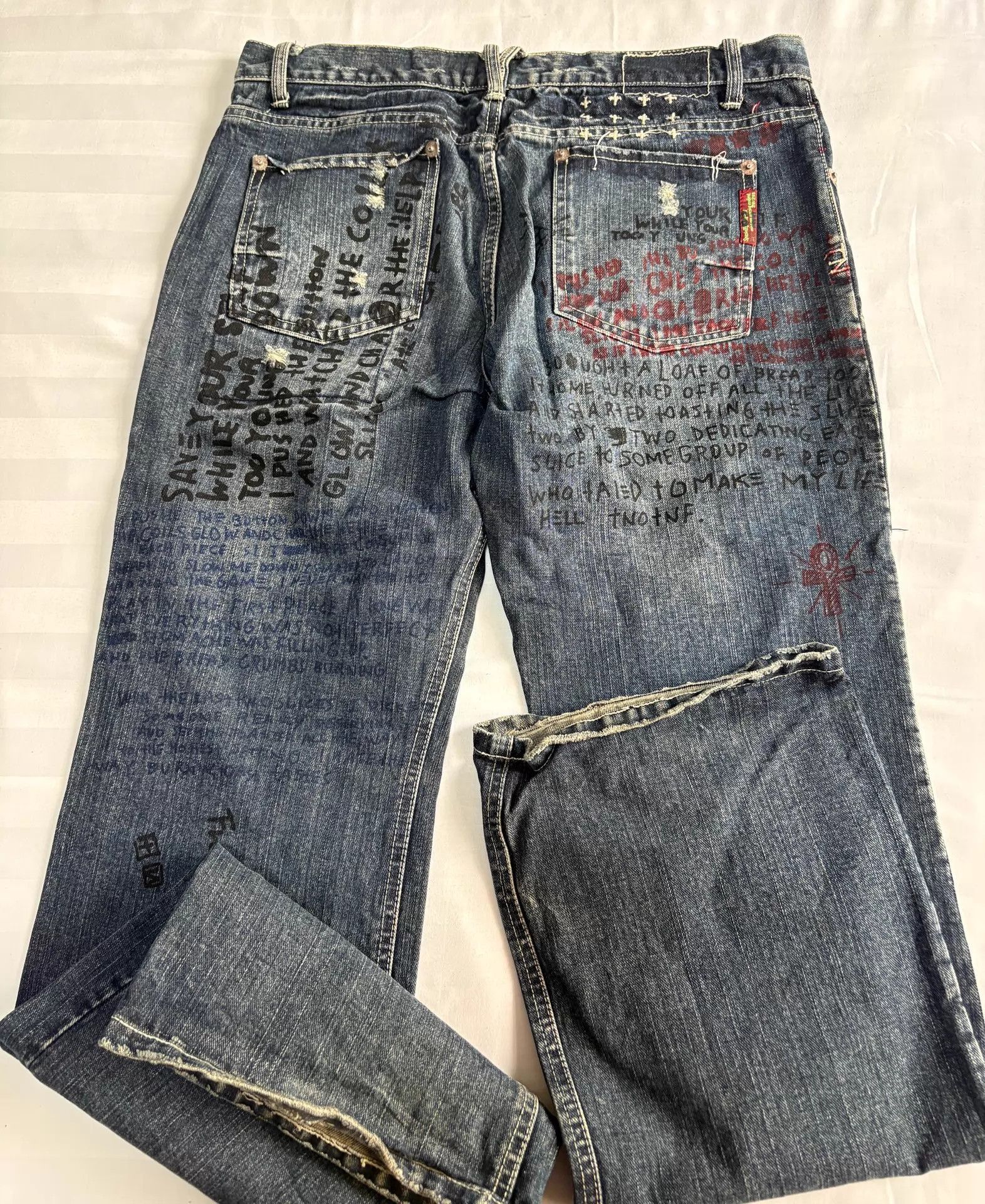Y's Vintage JPN Denim Jeans Front/Back Graffiti Letter Print Size US 34 / EU 50 - 7 Thumbnail